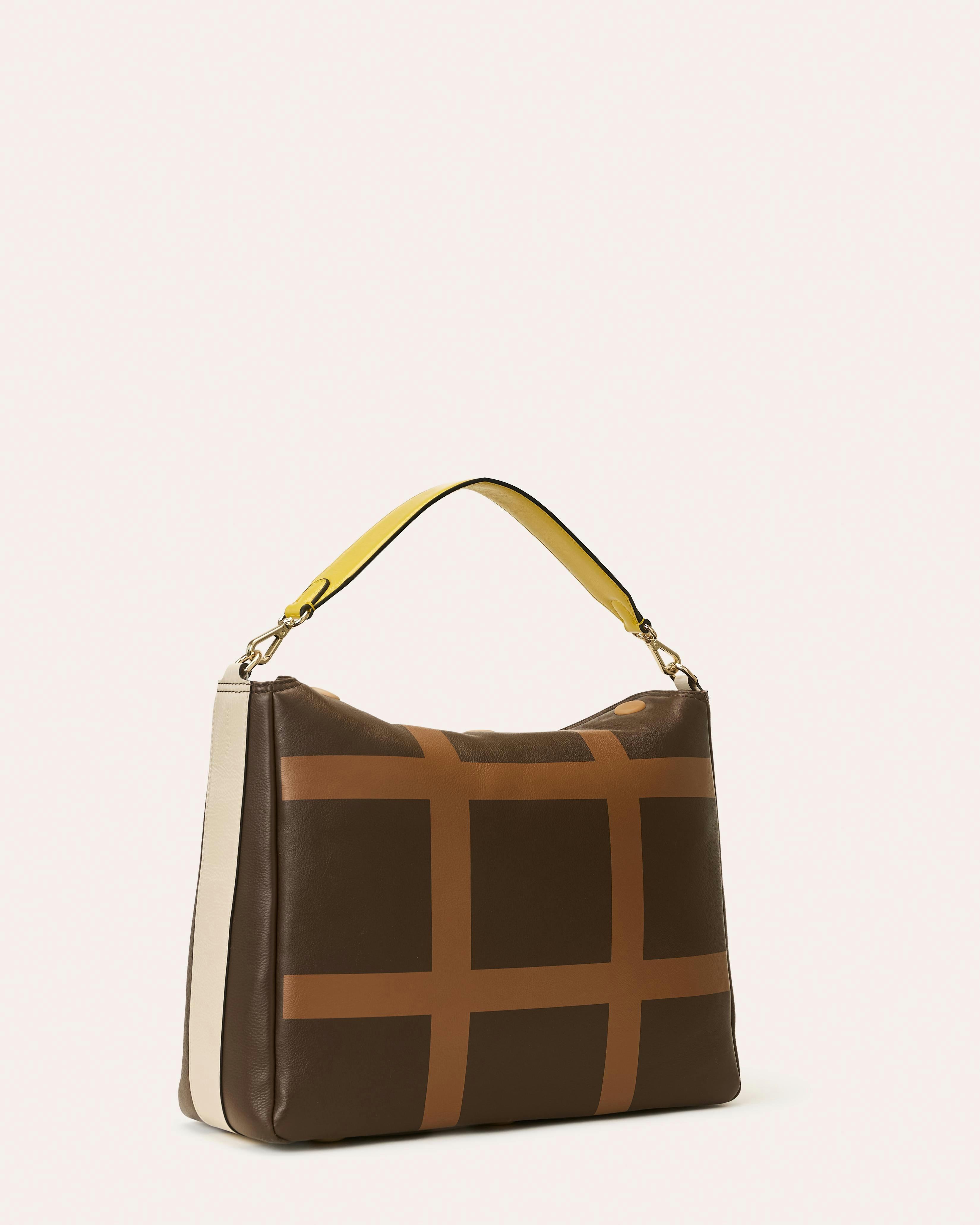 Large Softie Leather Shoulder Bag - OK Grid Chocolate , view 2 of 5