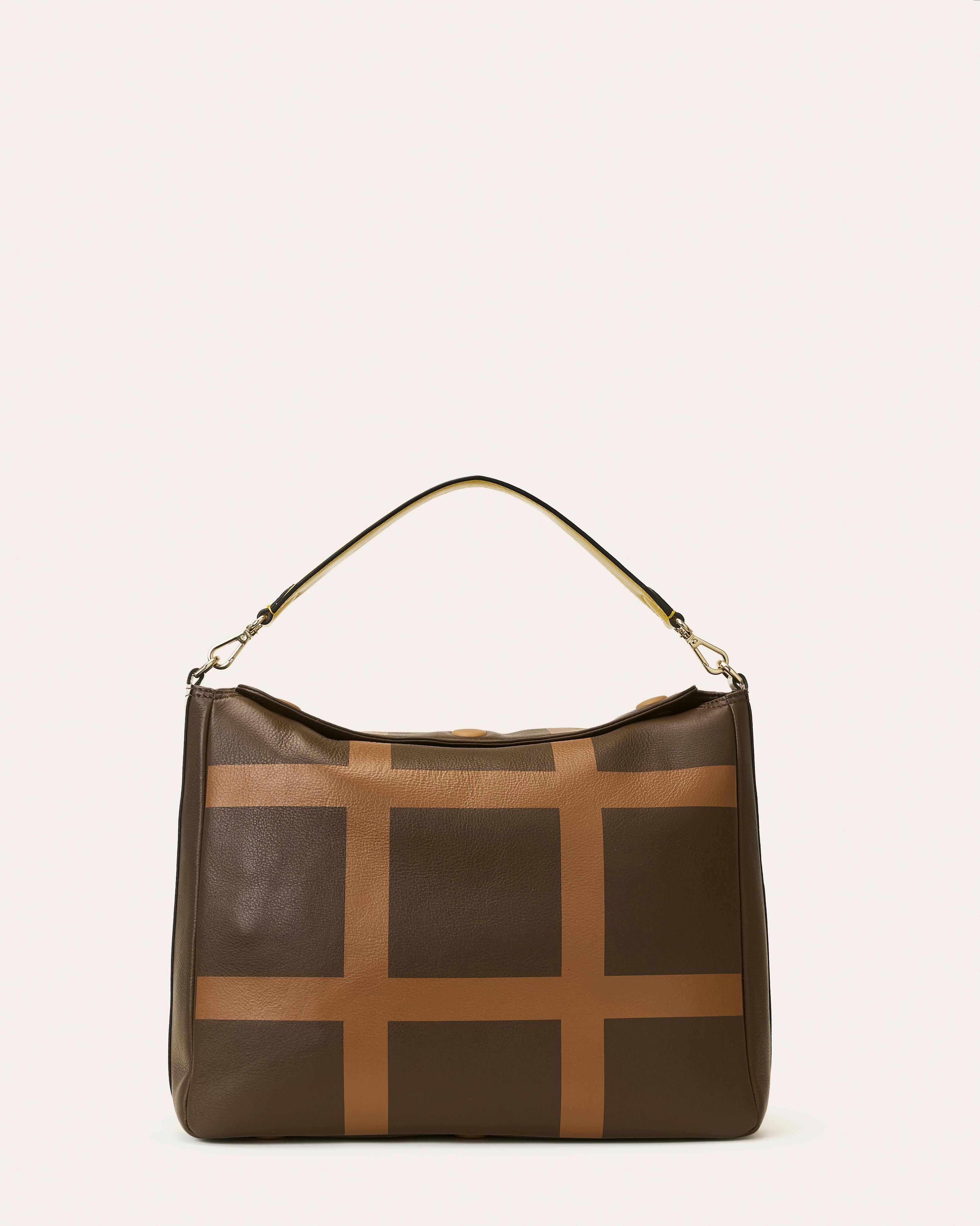 Large Softie Leather Shoulder Bag - OK Grid Chocolate , view 3 of 5