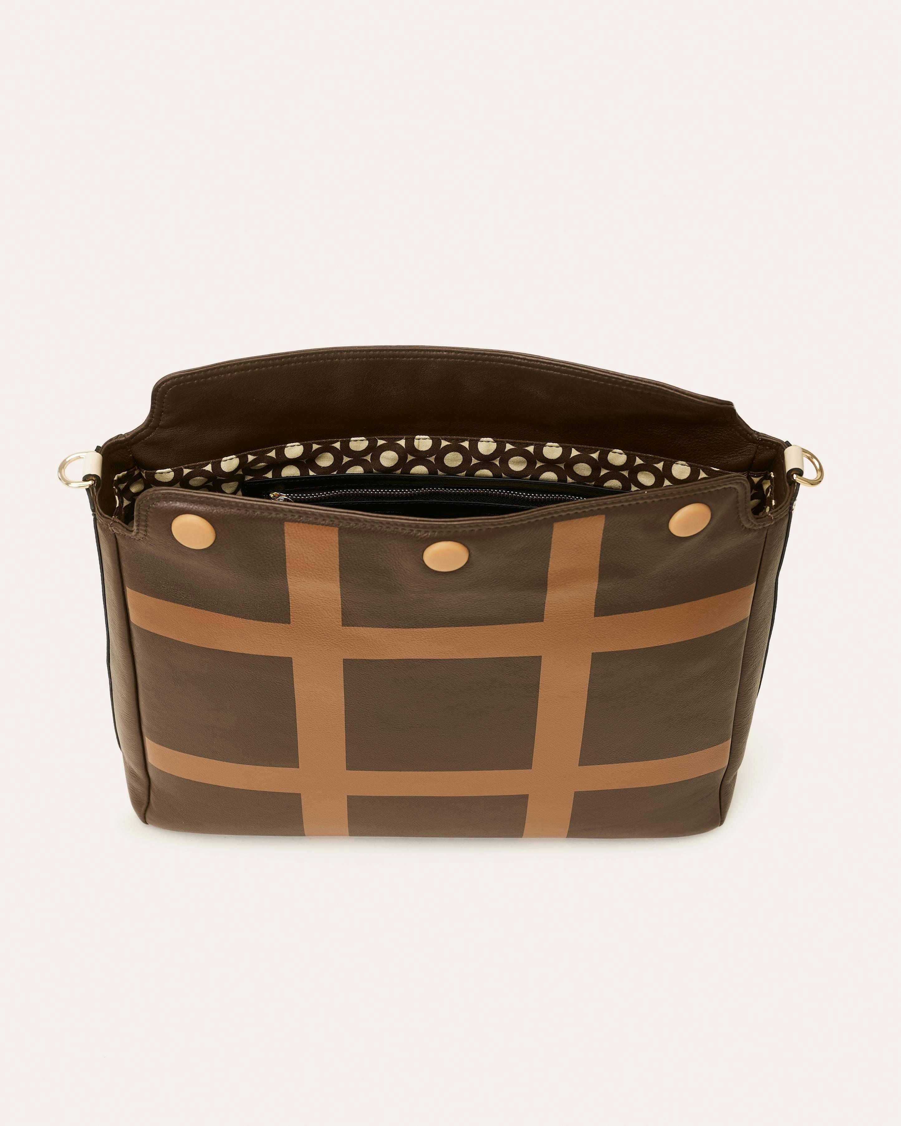 Large Softie Leather Shoulder Bag - OK Grid Chocolate , view 4 of 5