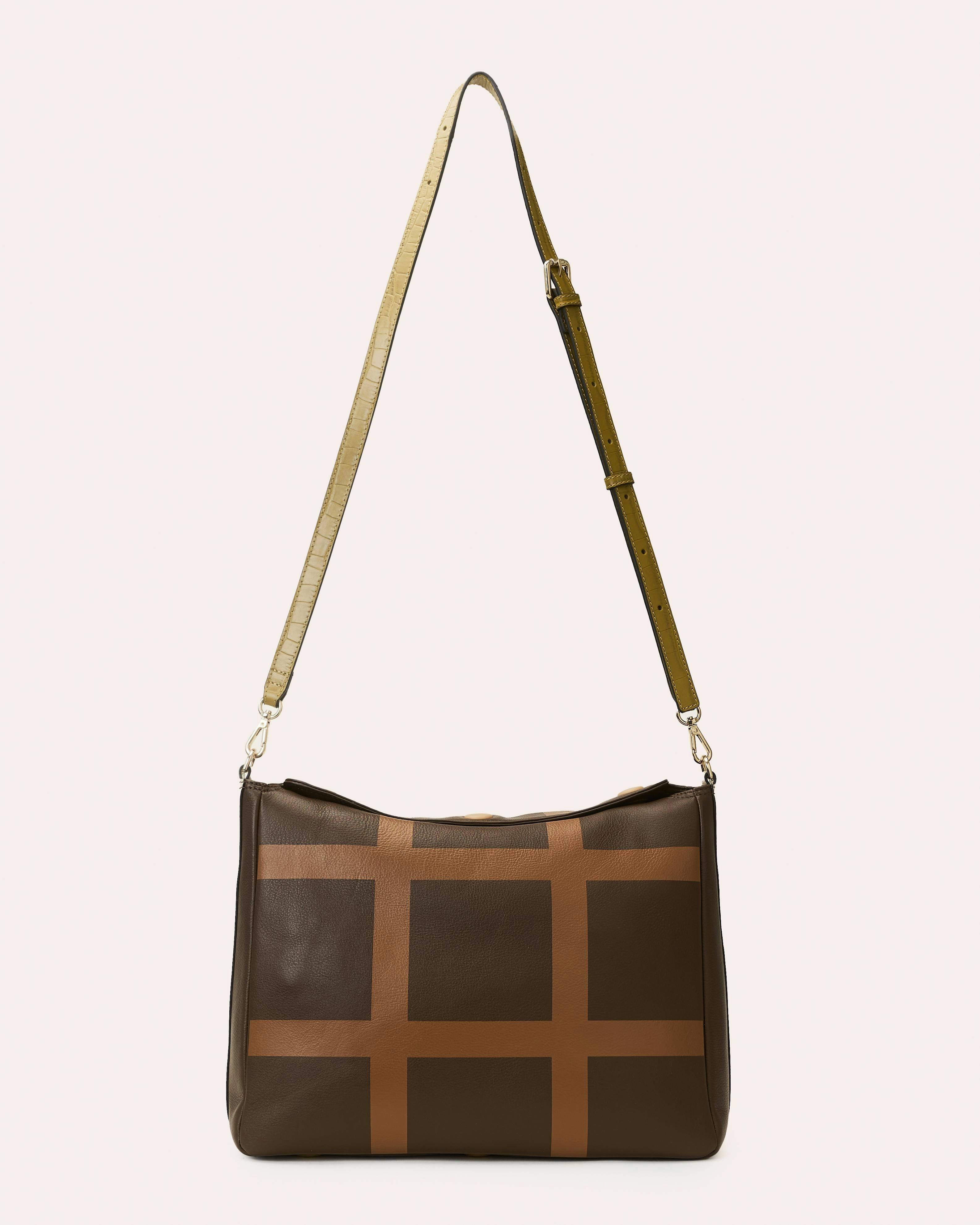 Large Softie Leather Shoulder Bag - OK Grid Chocolate , view 5 of 5