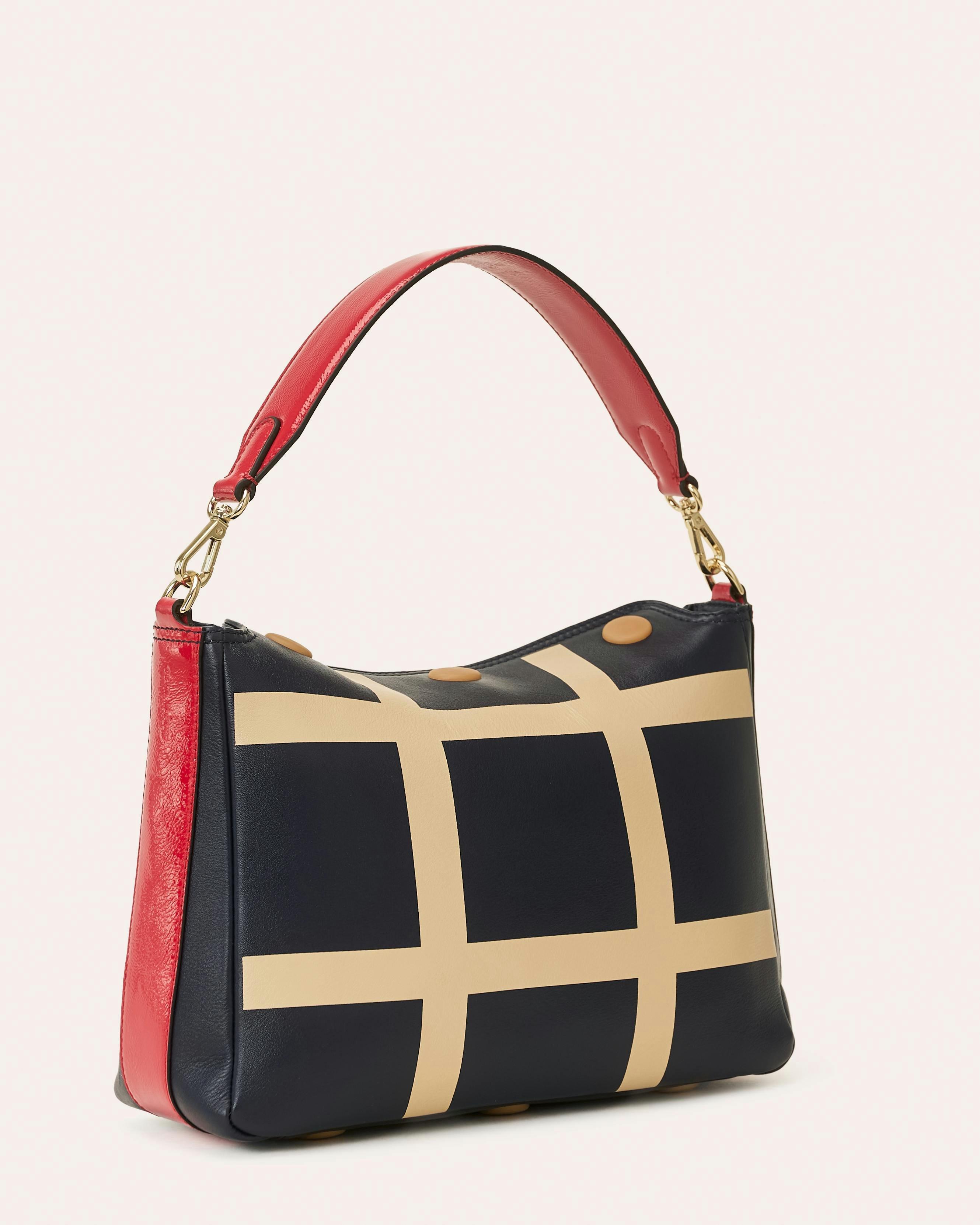 Small Softie Leather Shoulder Bag - OK Grid Navy , view 2 of 4