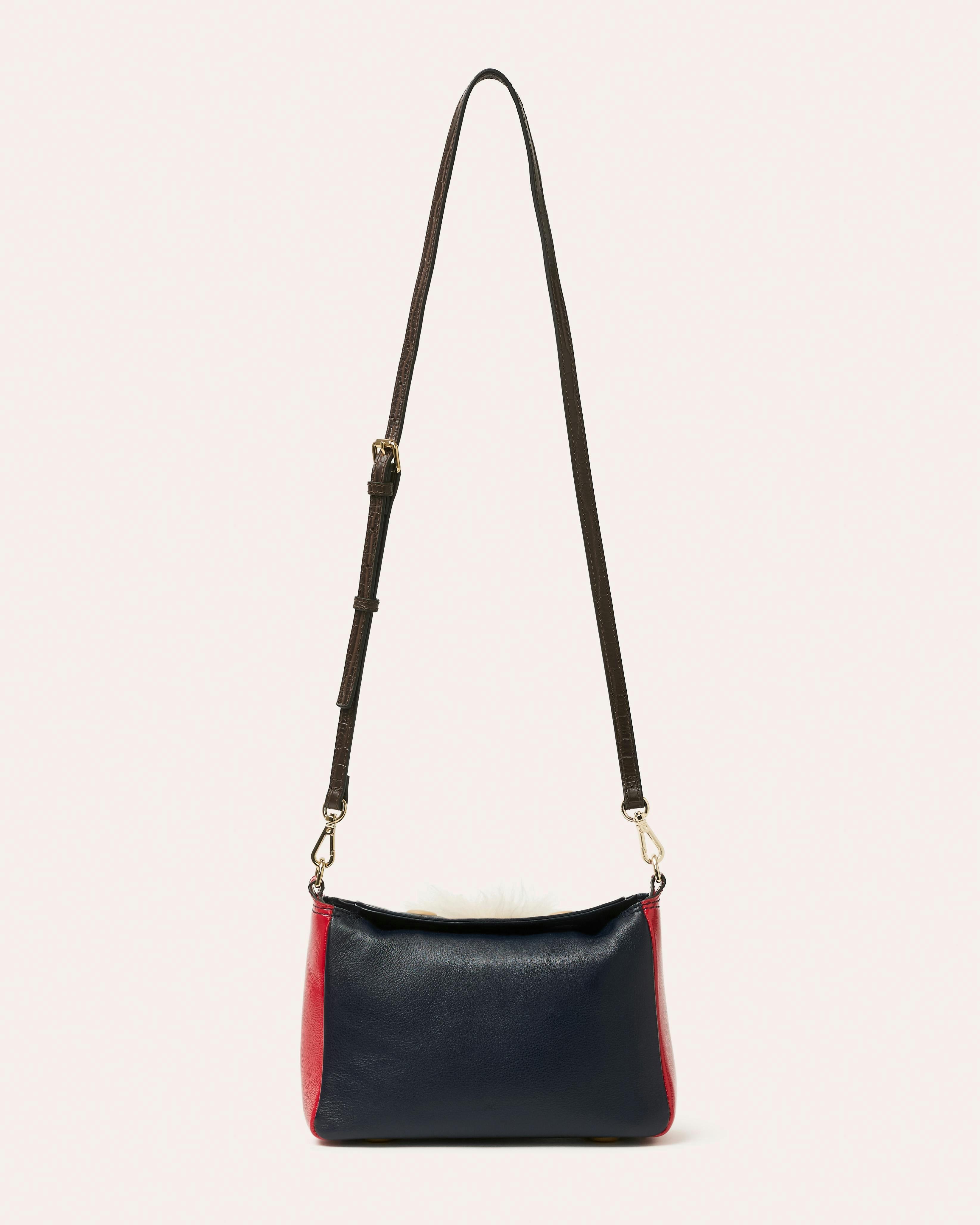 Mini Softie Leather Handbag - Sheepskin Applique Navy , view 3 of 3