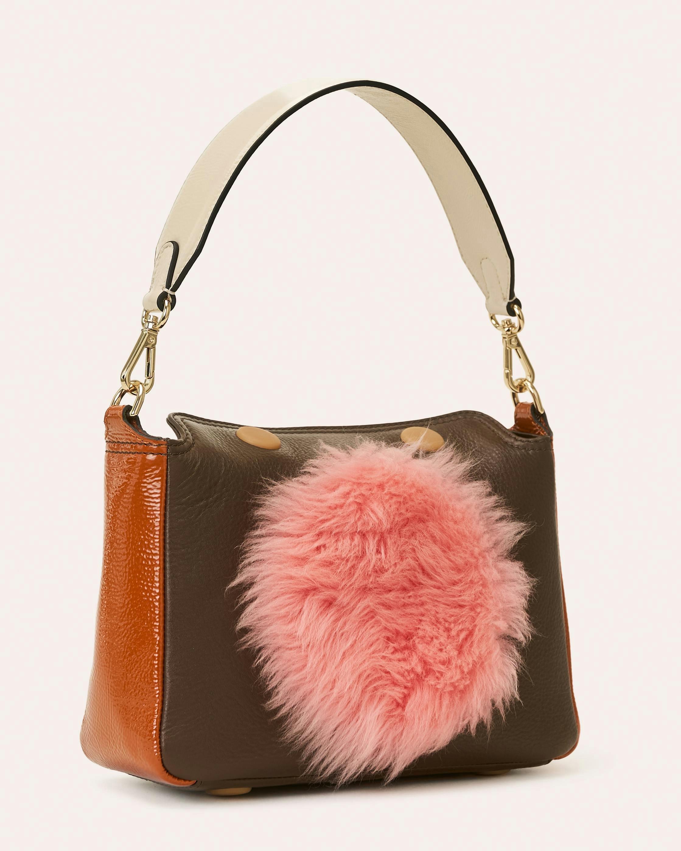 Mini Softie Leather Handbag - Sheepskin Applique Chocolate , view 2 of 4