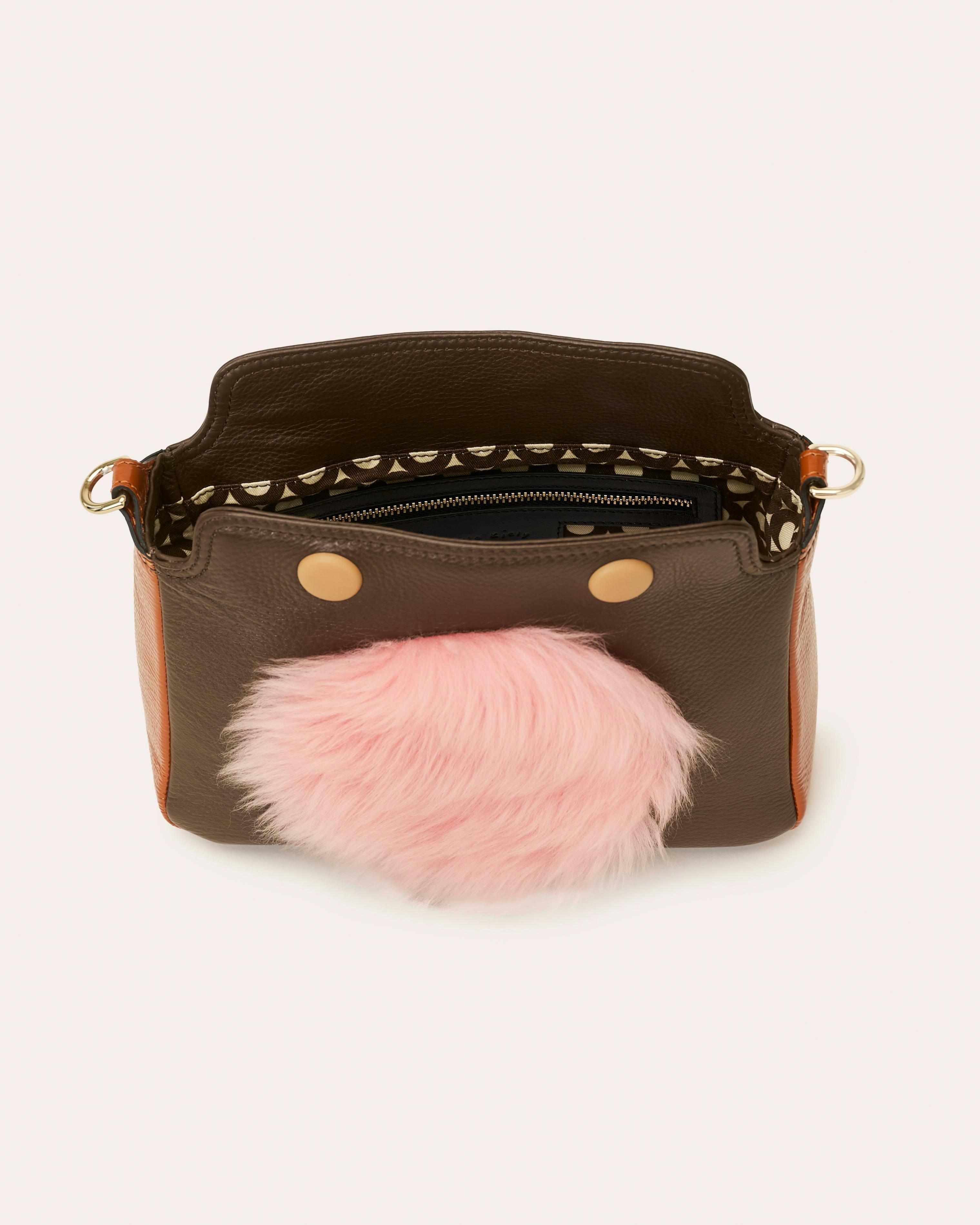 Mini Softie Leather Handbag - Sheepskin Applique Chocolate , view 4 of 4