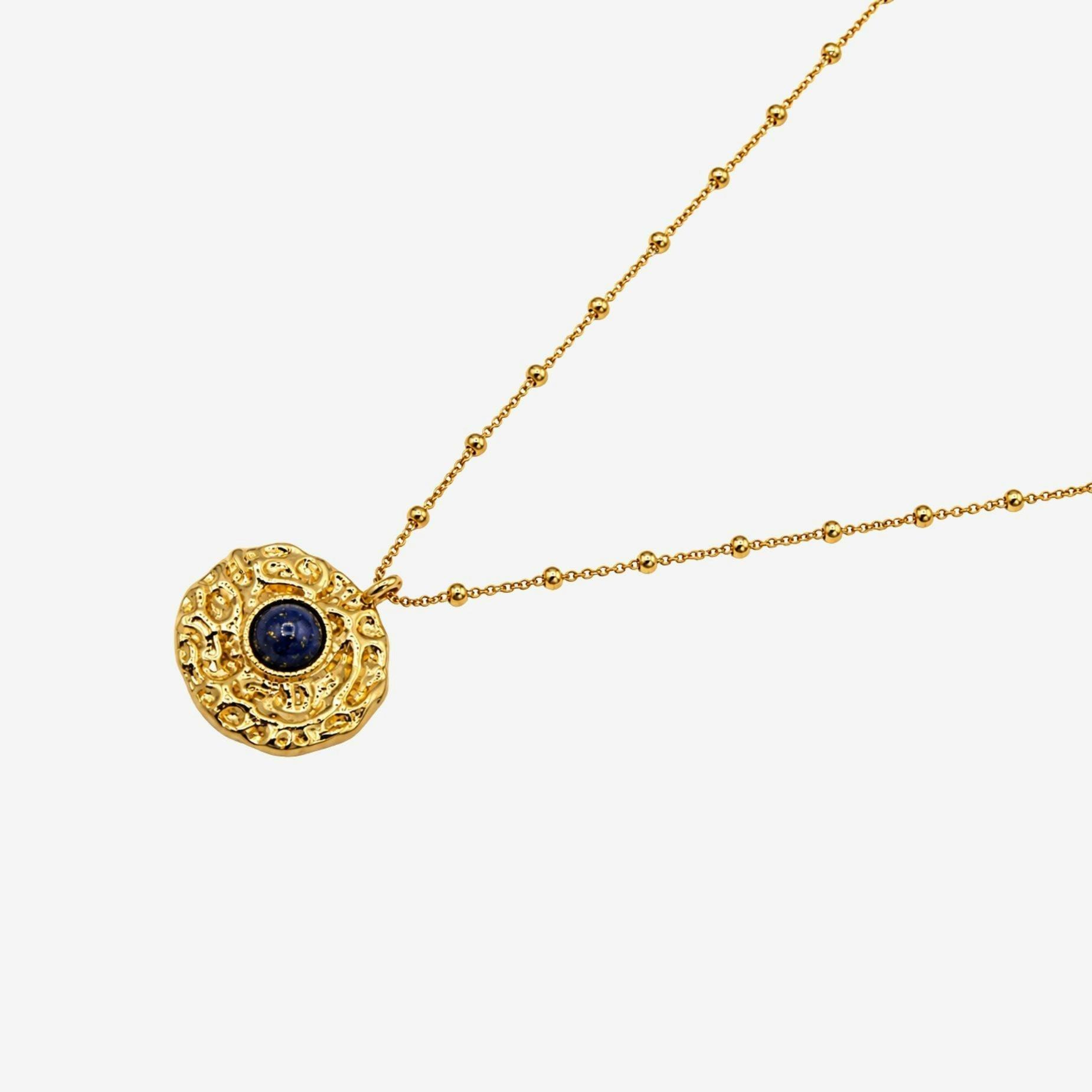 Kin Molten Gold and Navy Stone Pendant Necklace , view 3 of 6