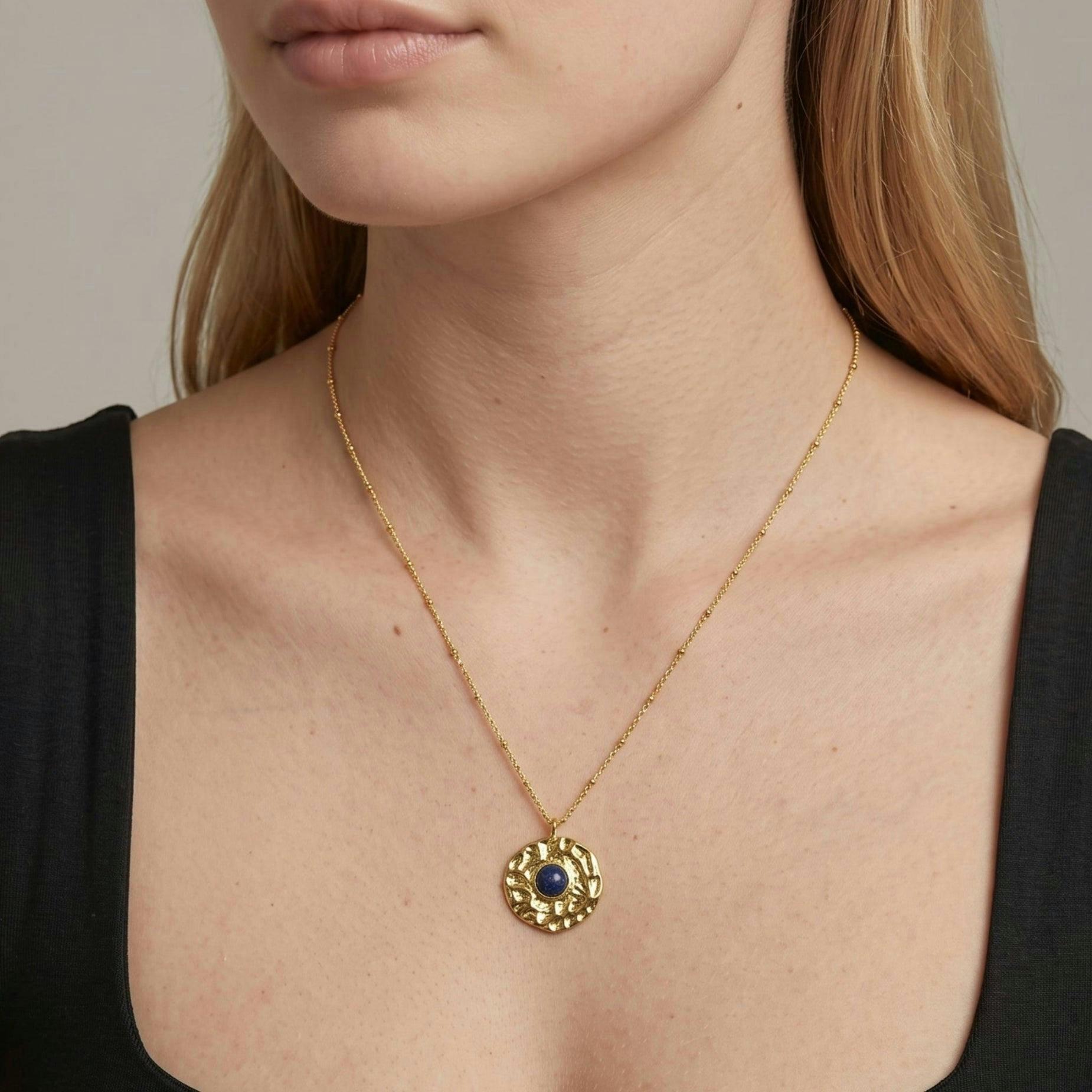 Kin Molten Gold and Navy Stone Pendant Necklace , view 4 of 6