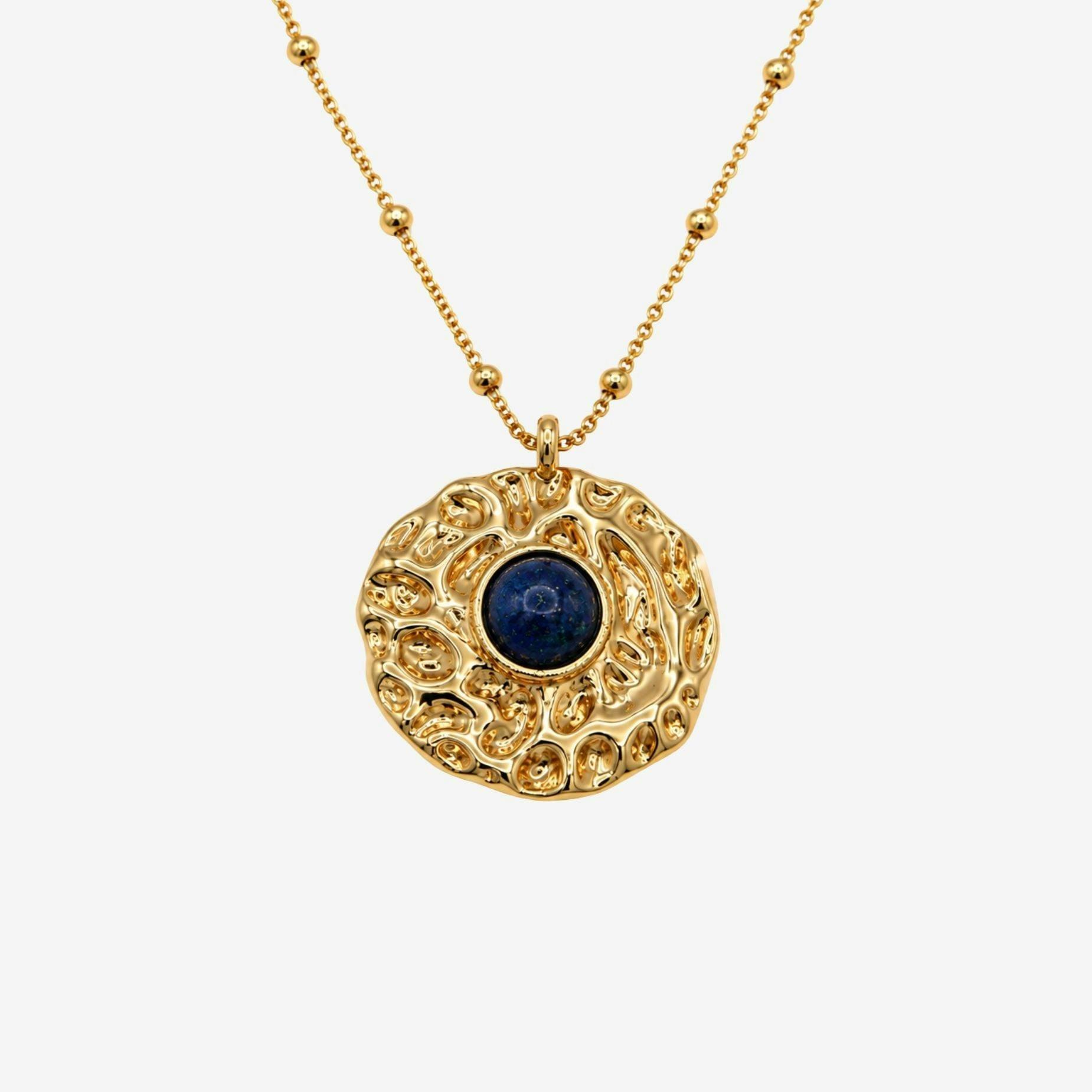 Kin Molten Gold and Navy Stone Pendant Necklace , view 5 of 6
