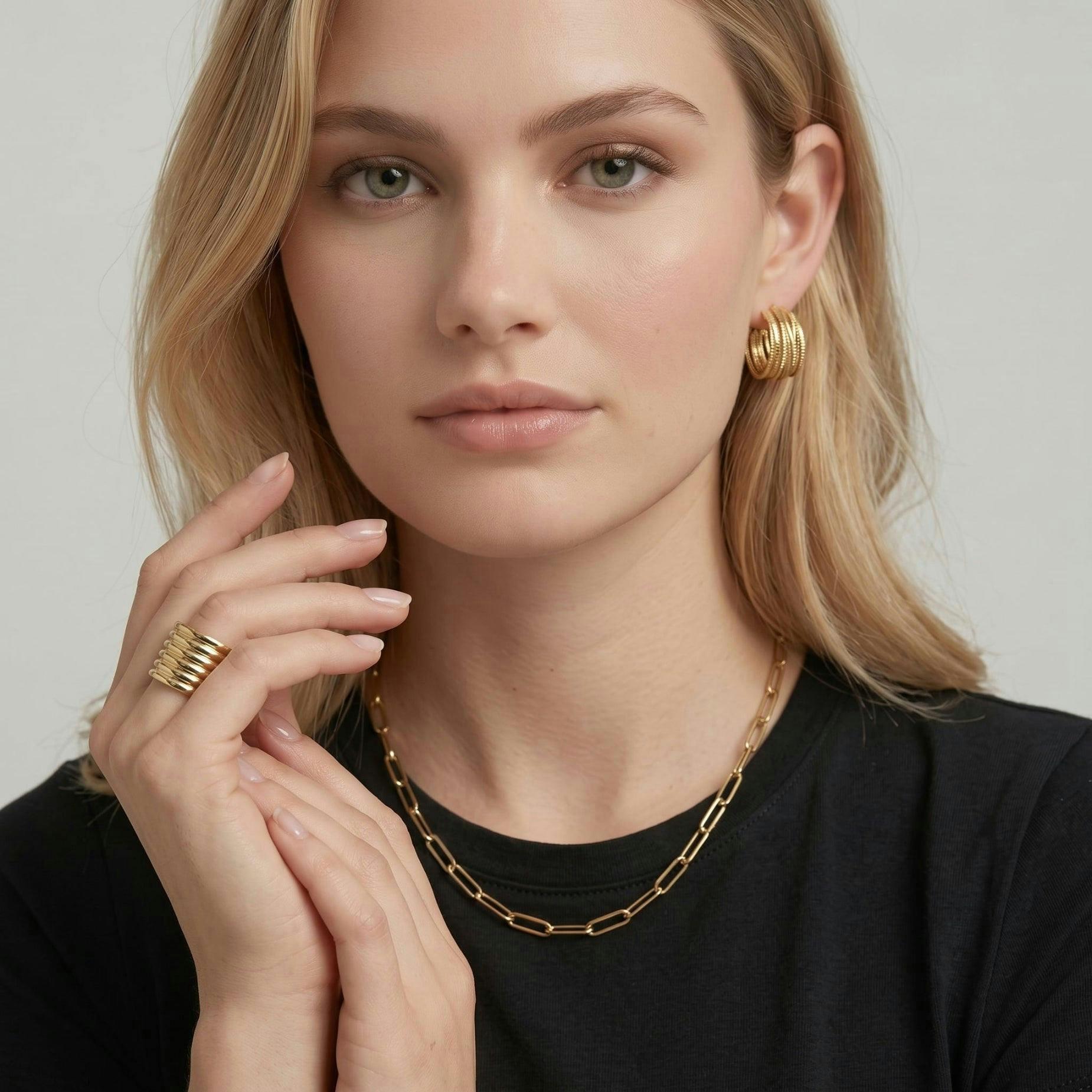 Kin Twisted Gold Hoops , view 2 of 6