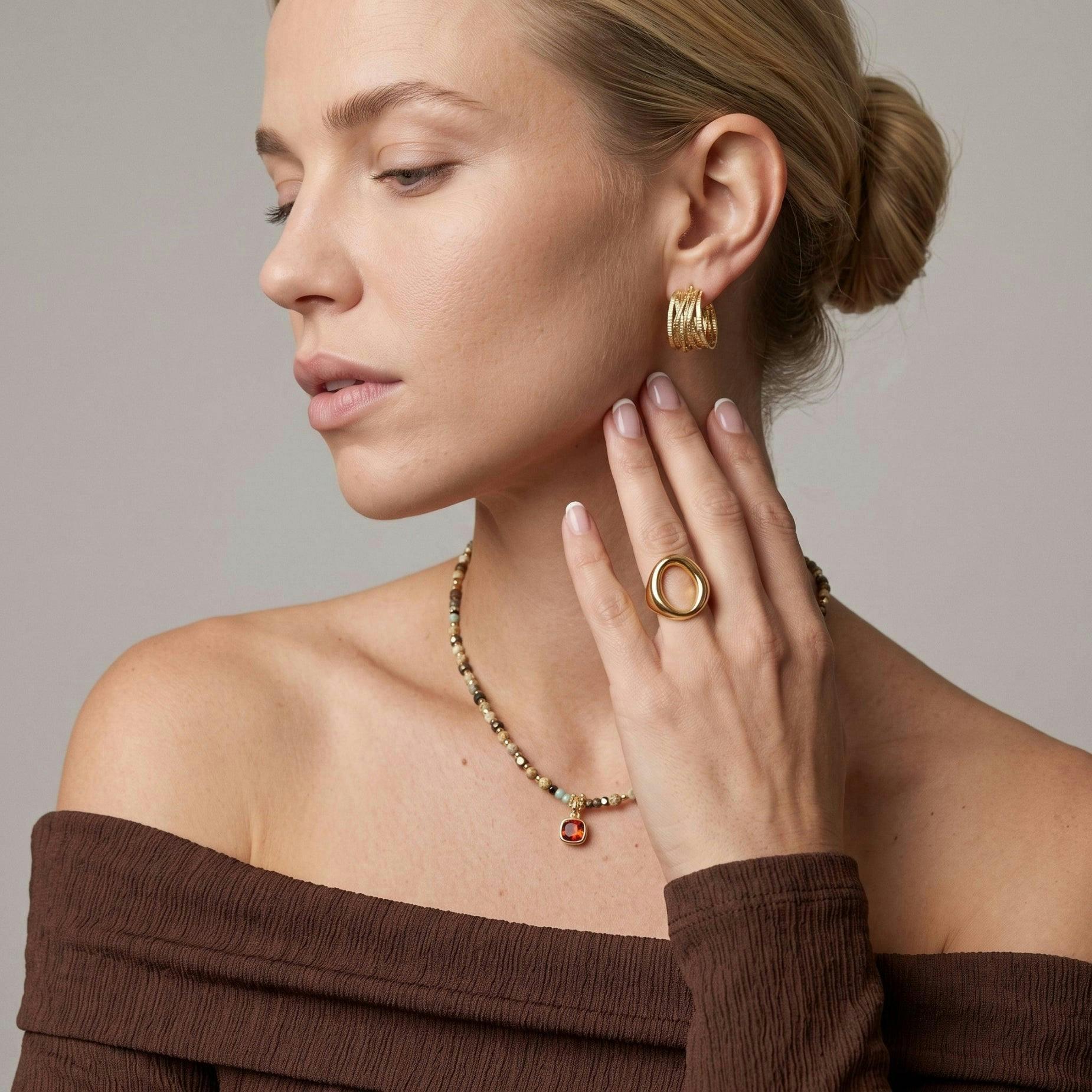 Shikaku Orange Stone and Mutli Bead Necklace , view 2 of 5