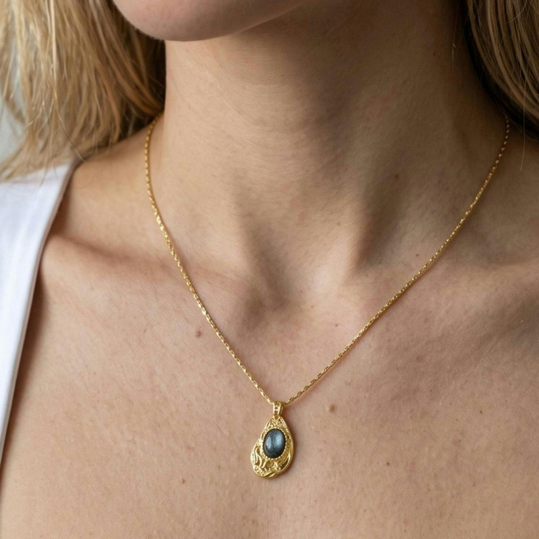 Enso Gold and Malachite Stone Necklace , view 4 of 5