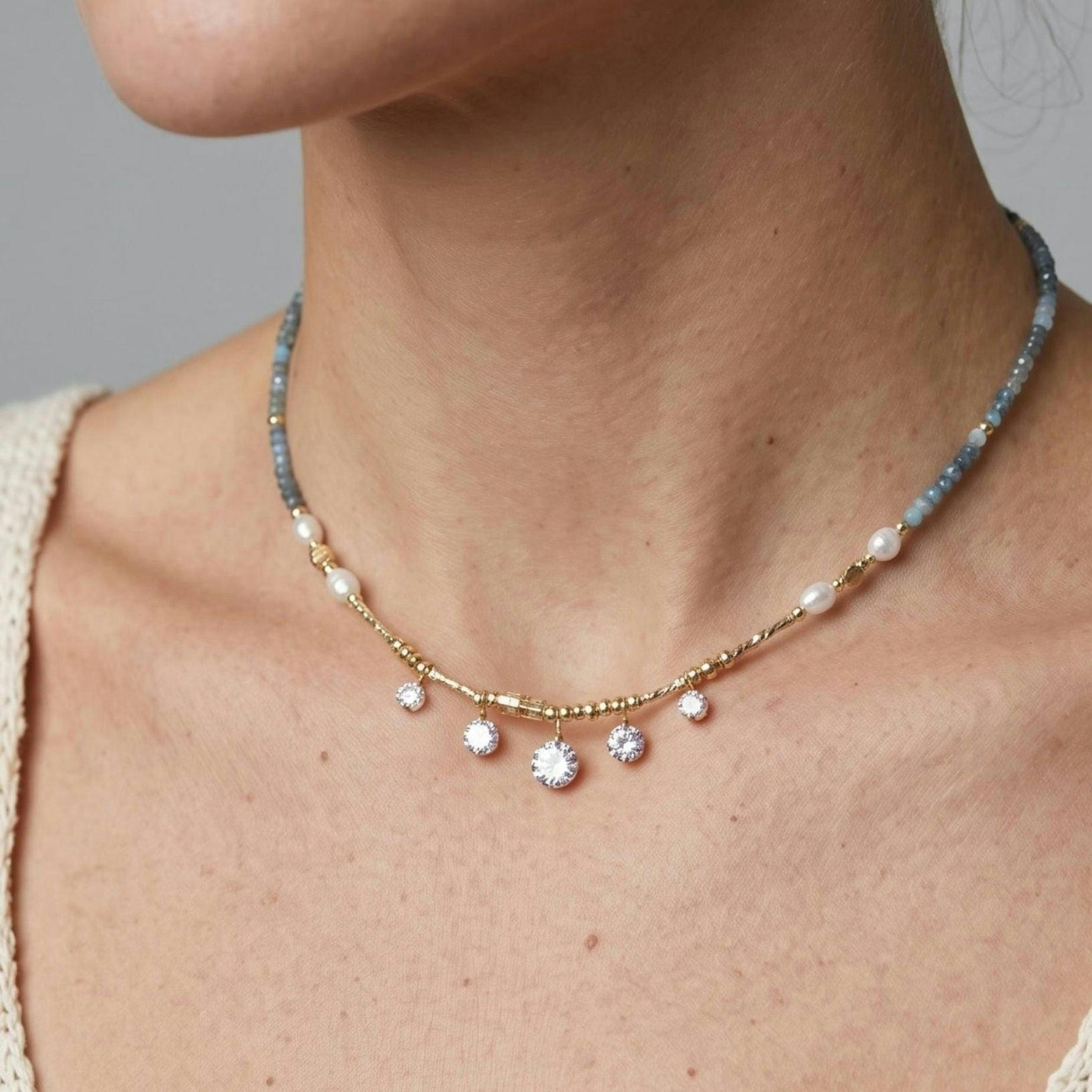 Enso Bead and Stone Necklace , view 4 of 5