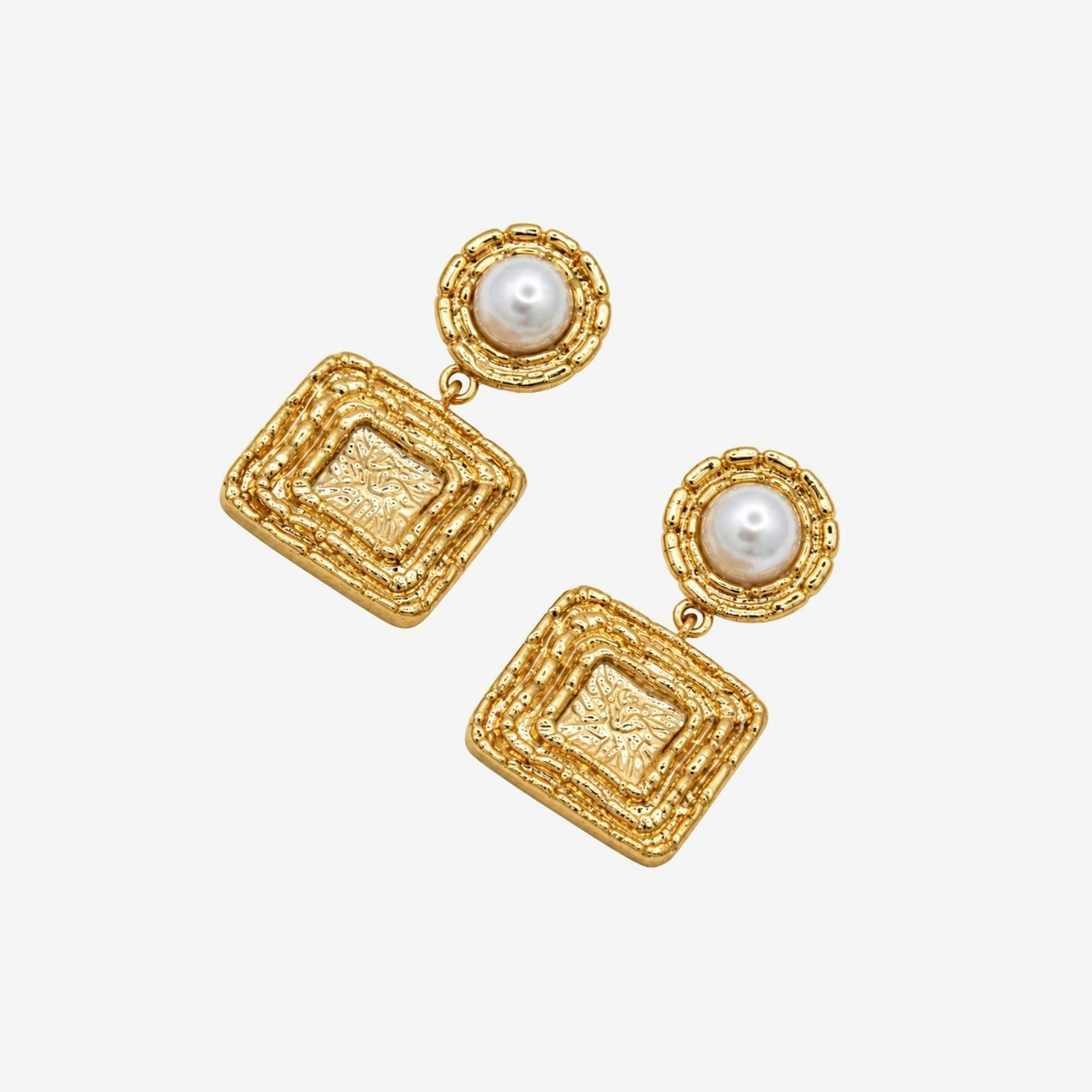 Shinju Pearl and Sculptural Square Earrings , view 3 of 5