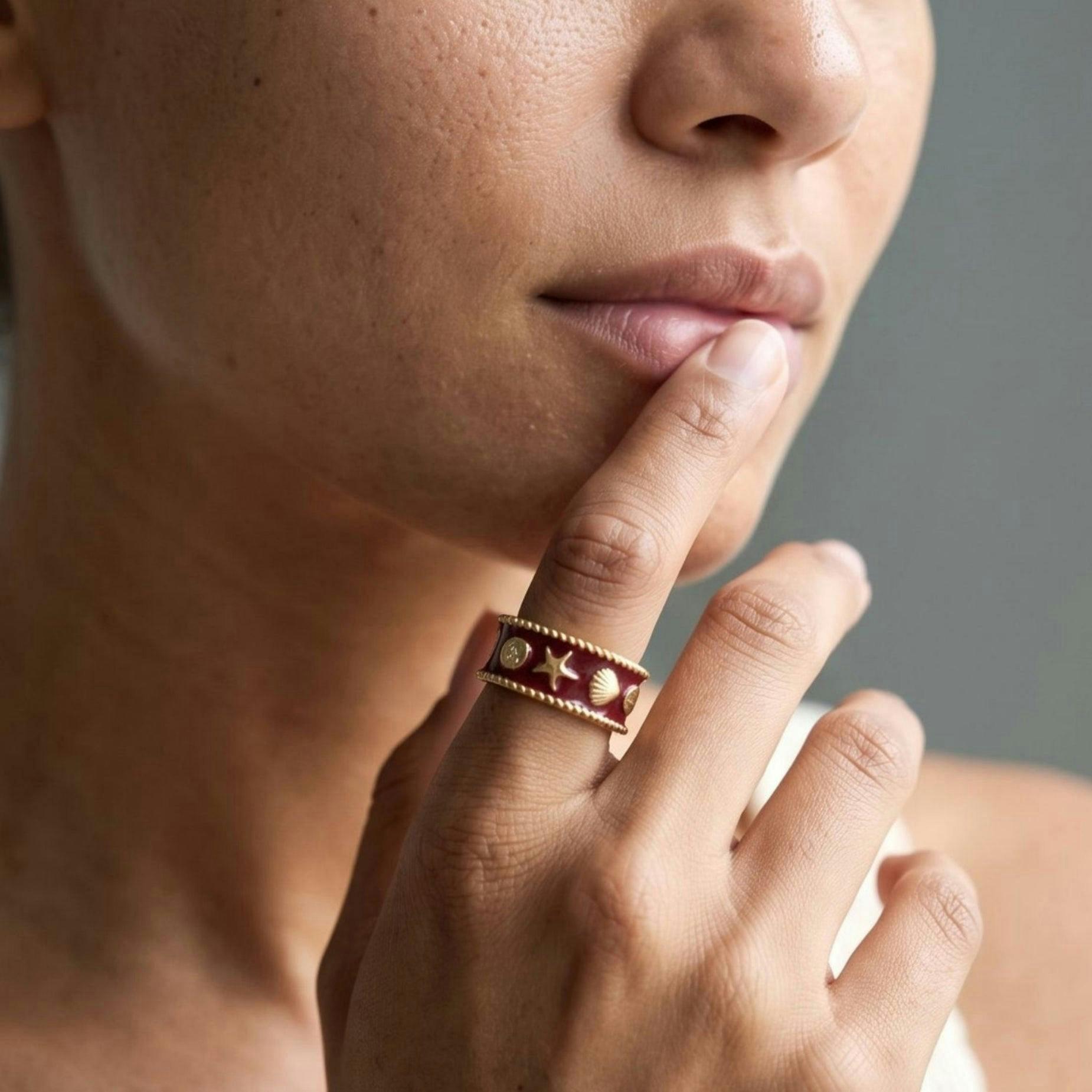 Kin Red and Gold Shell Ring , view 2 of 5