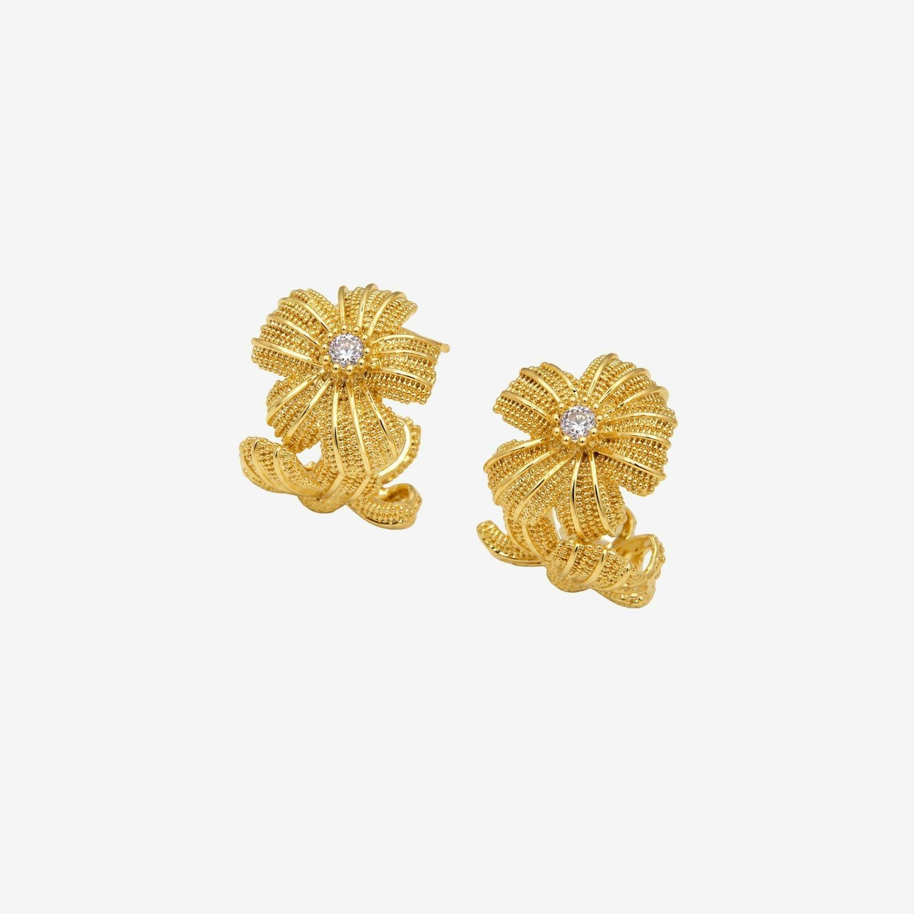 Kinmokusei Floral Stone Hoops , view 3 of 5