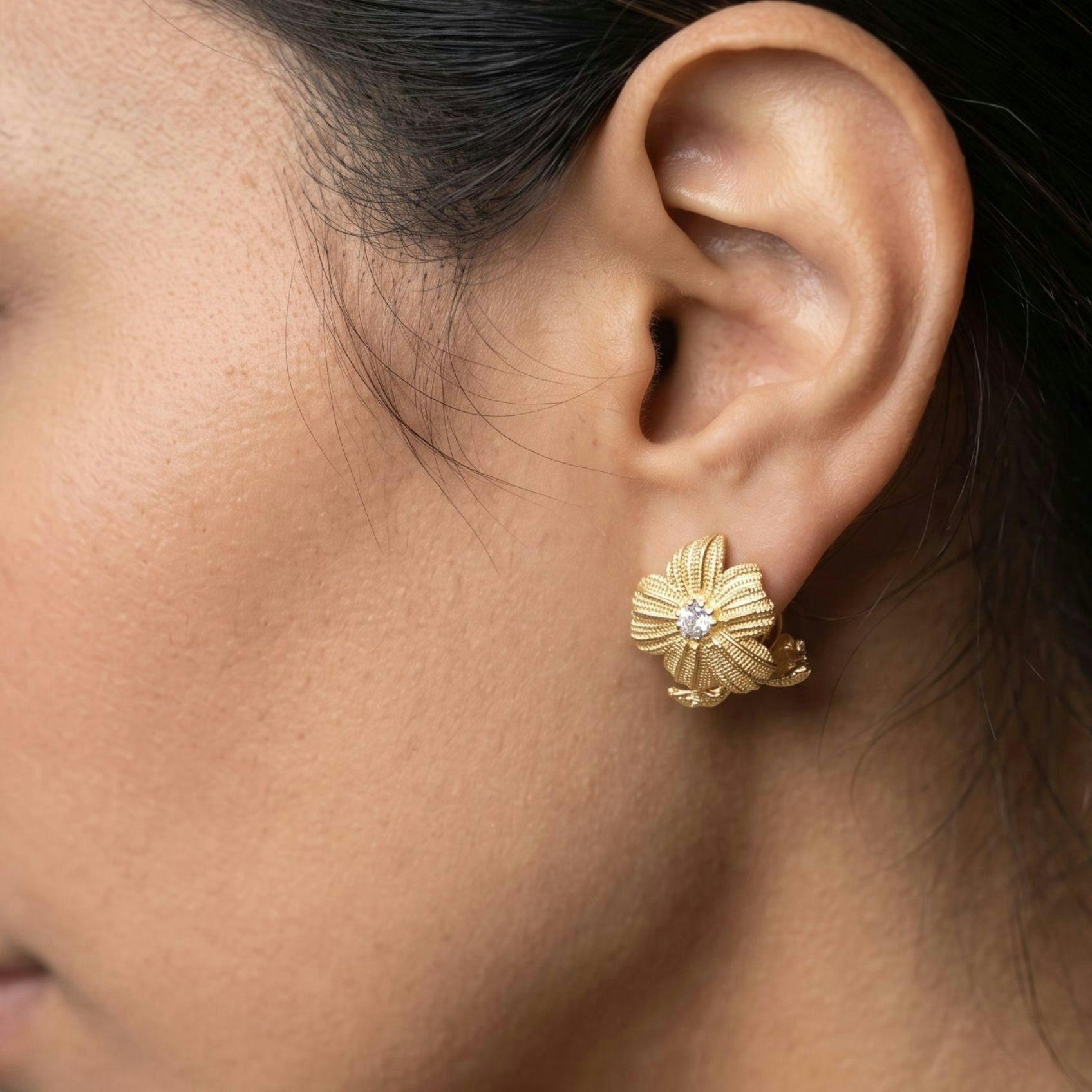 Kinmokusei Floral Stone Hoops , view 4 of 5