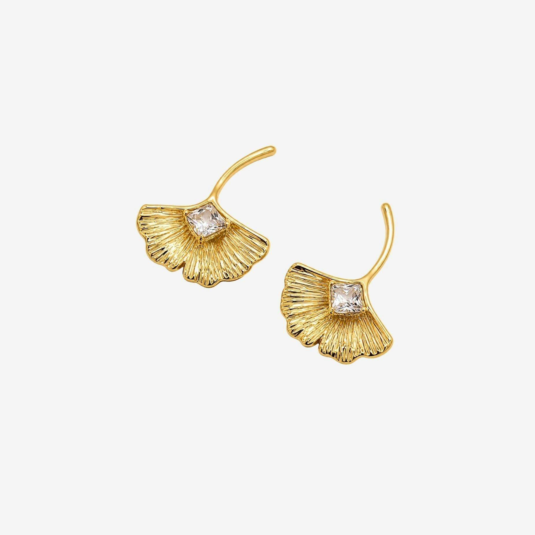 Gingko Gold Stone Earrings , view 3 of 6