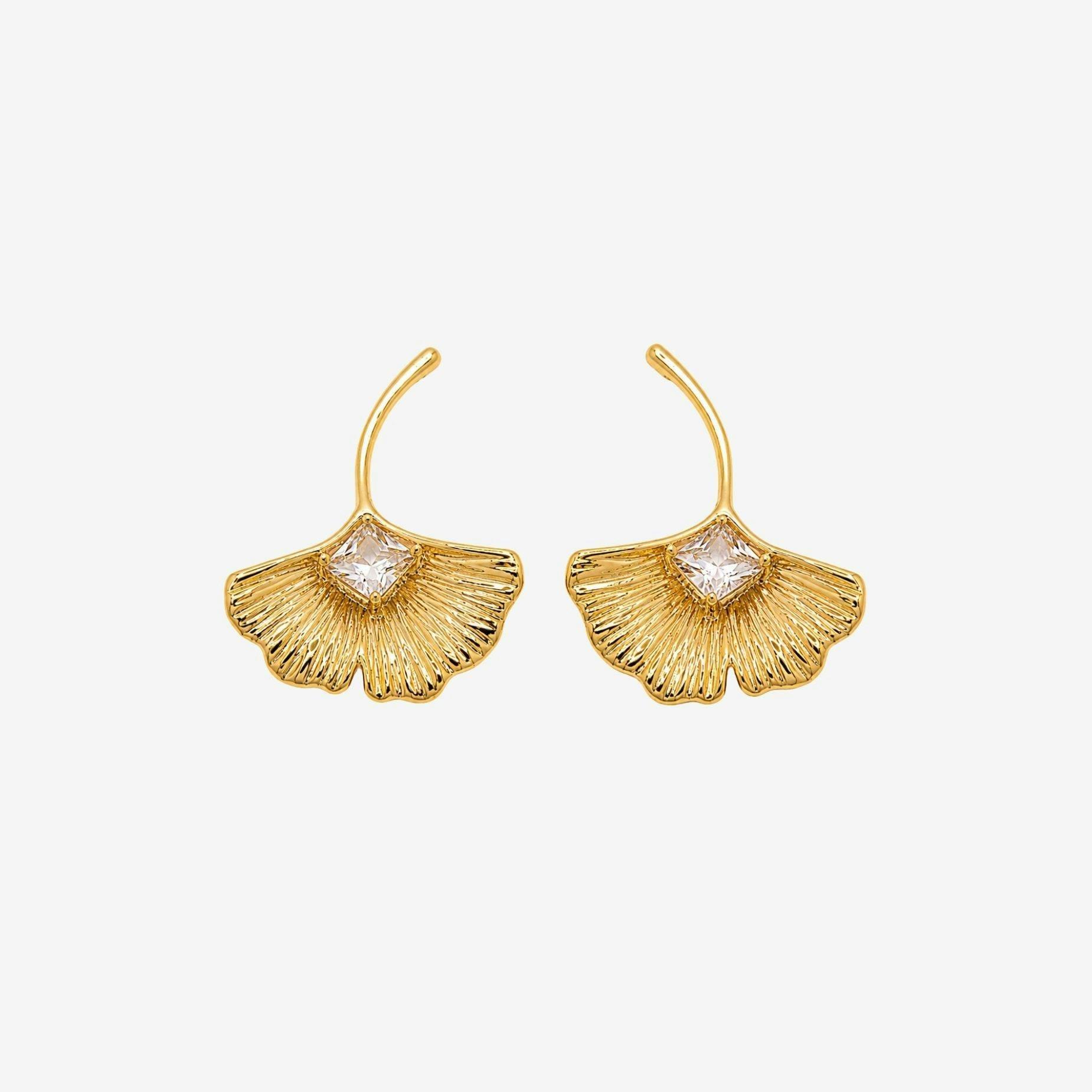 Gingko Gold Stone Earrings , view 5 of 6