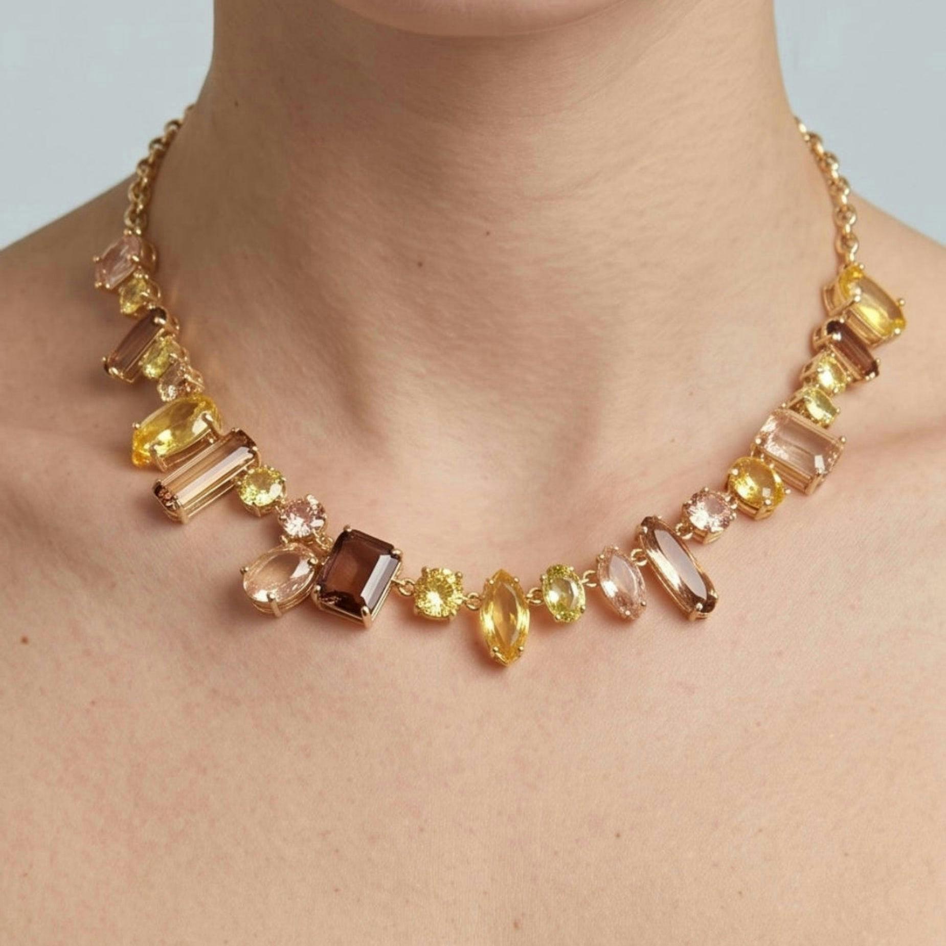 Hanabi Mixed Gold Stone Necklace , view 4 of 6