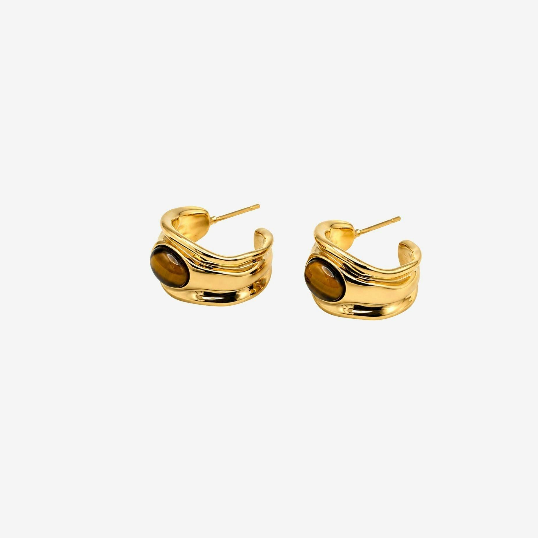 Nekomeishi Tiger's Eye Stone Hoop Earrings , view 3 of 5