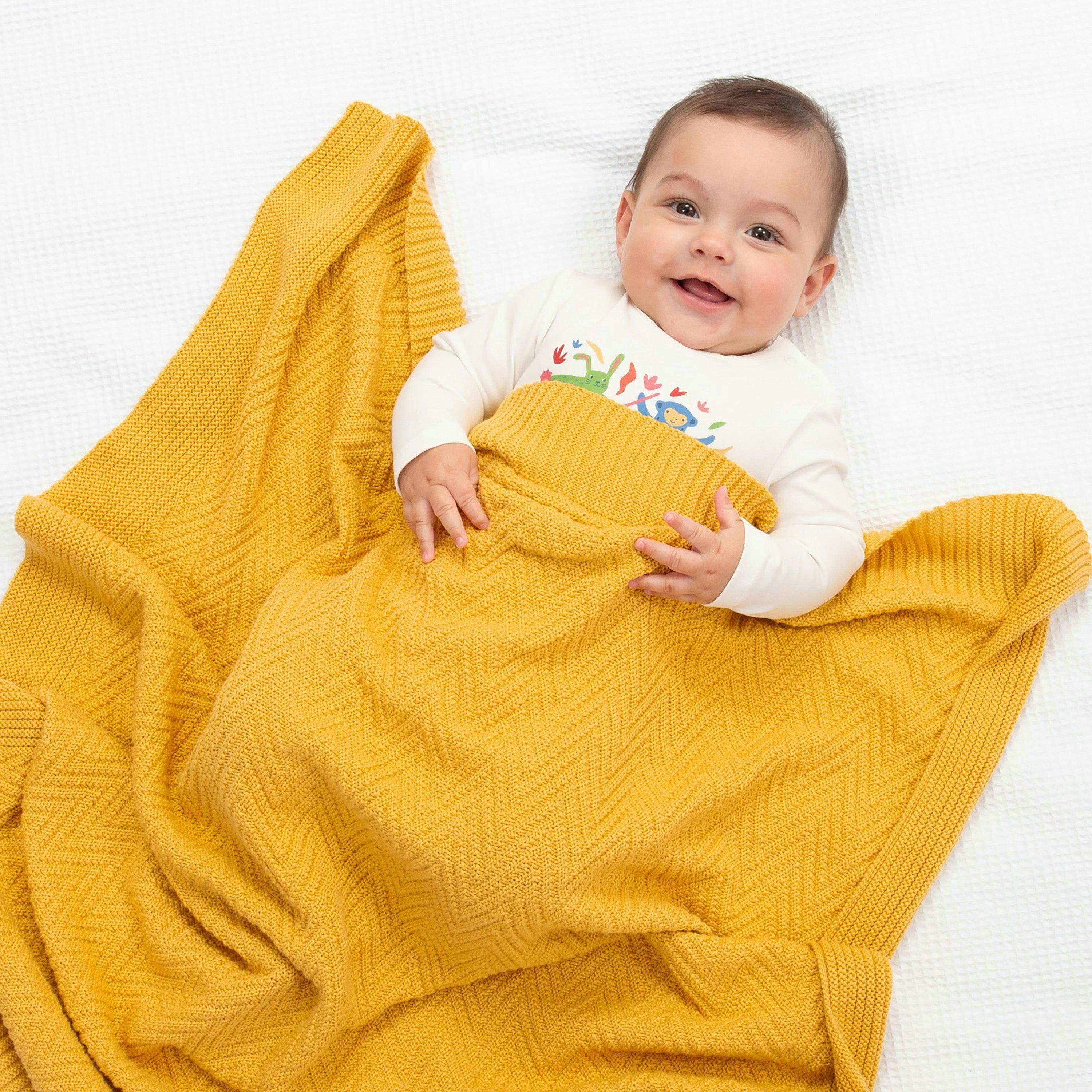 Kids Organic Heirloom Knit Blanket Ochre , view 2 of 3