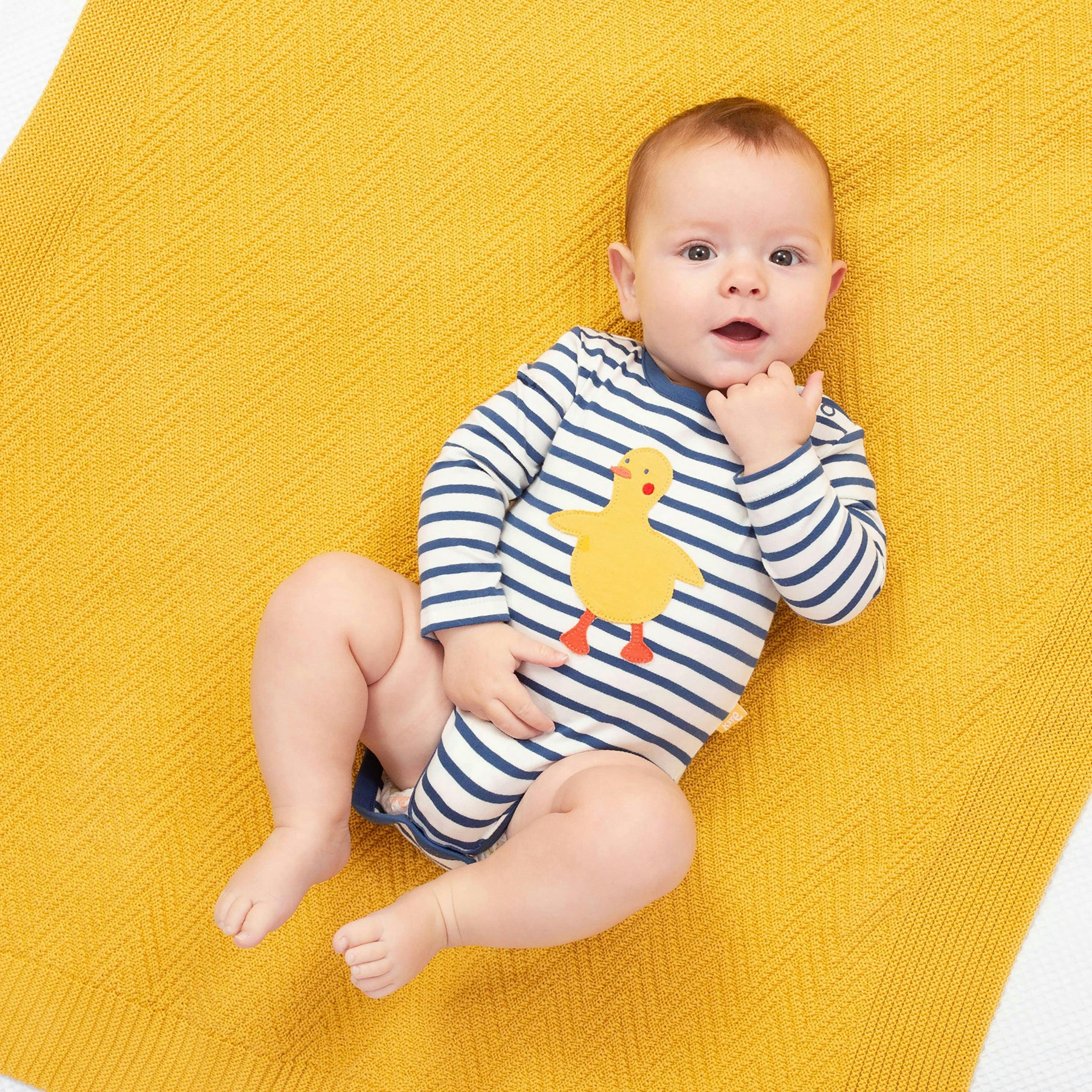 Kids Organic Heirloom Knit Blanket Ochre , view 3 of 3