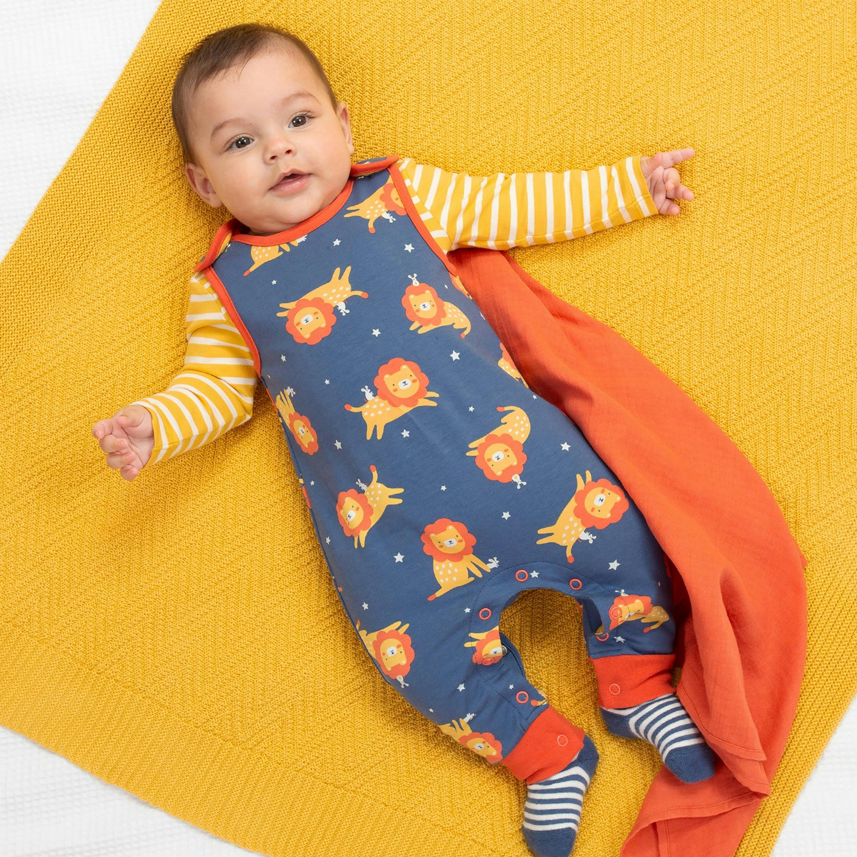 Kids Organic Lion And Mouse Dungarees , view 2 of 3