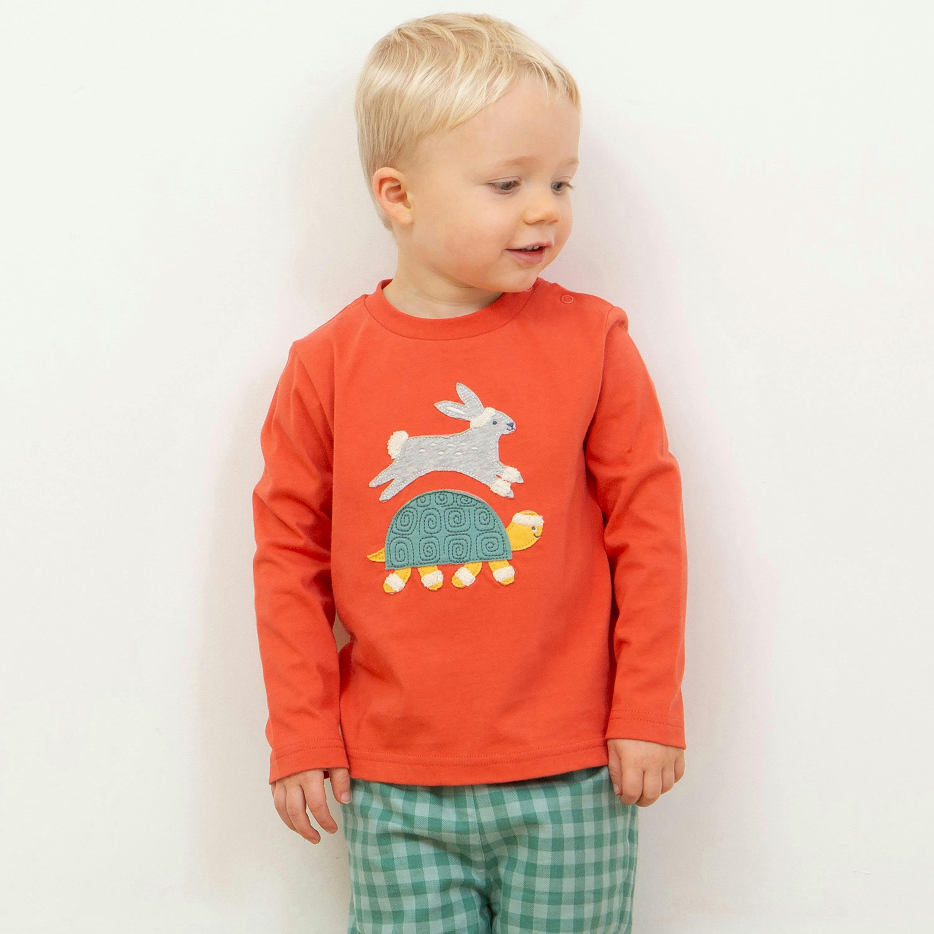Kids Organic Hare And Tortoise T-Shirt , view 2 of 5