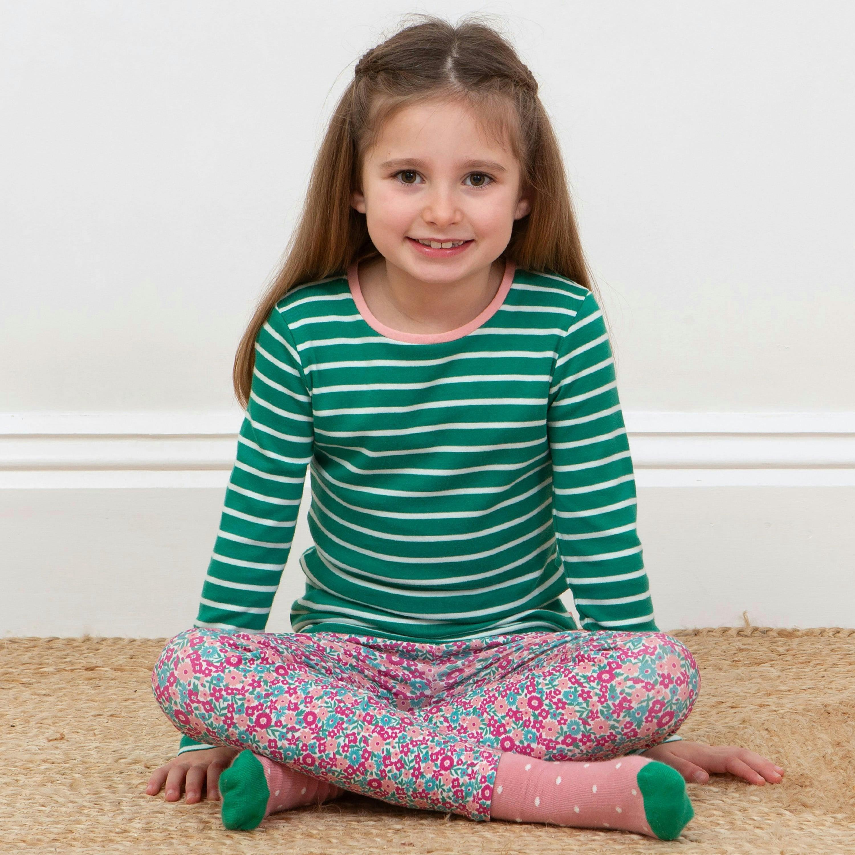 Kids Organic Emerald Stripe T-Shirt , view 2 of 3