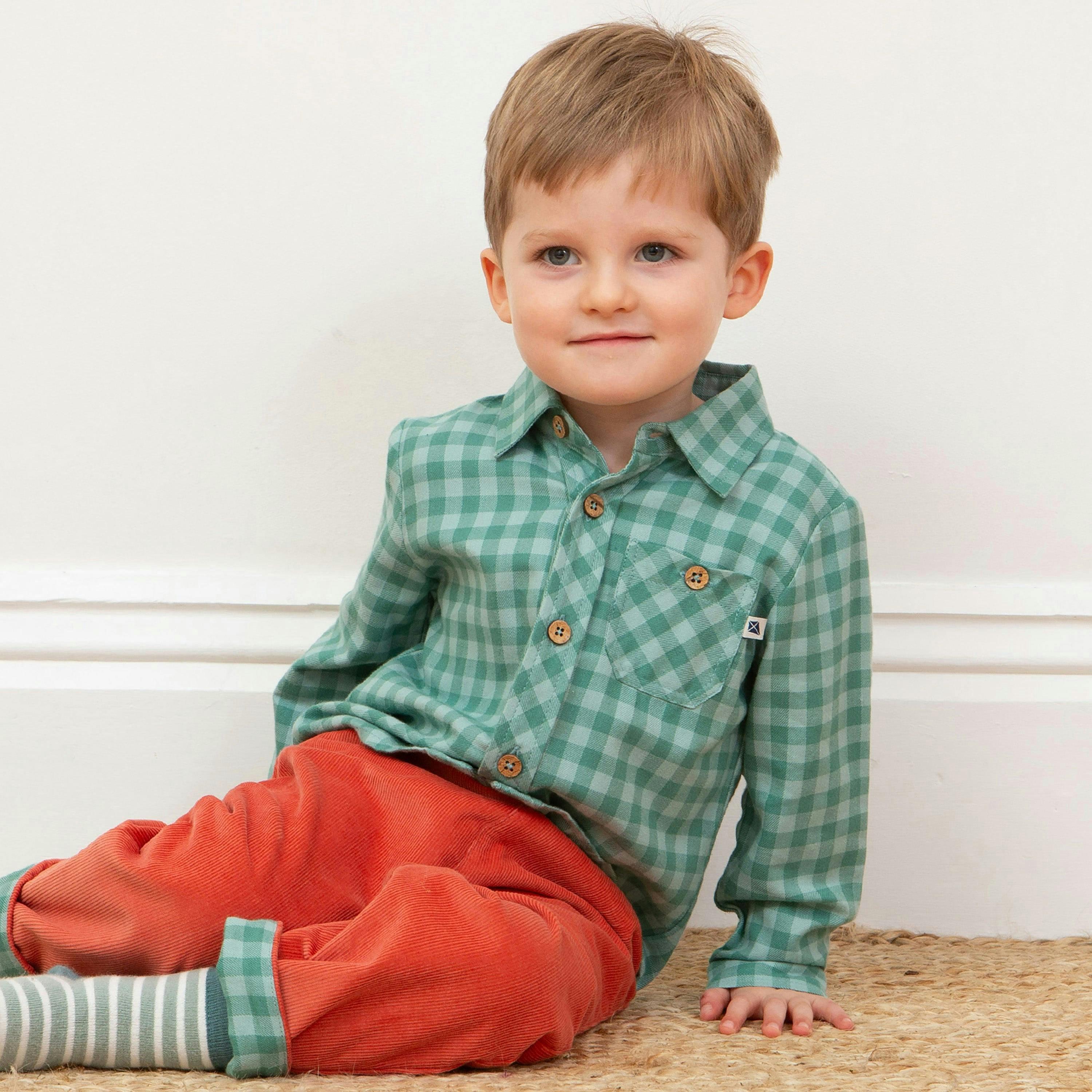 Kids Organic Check Shirt Thyme , view 2 of 4
