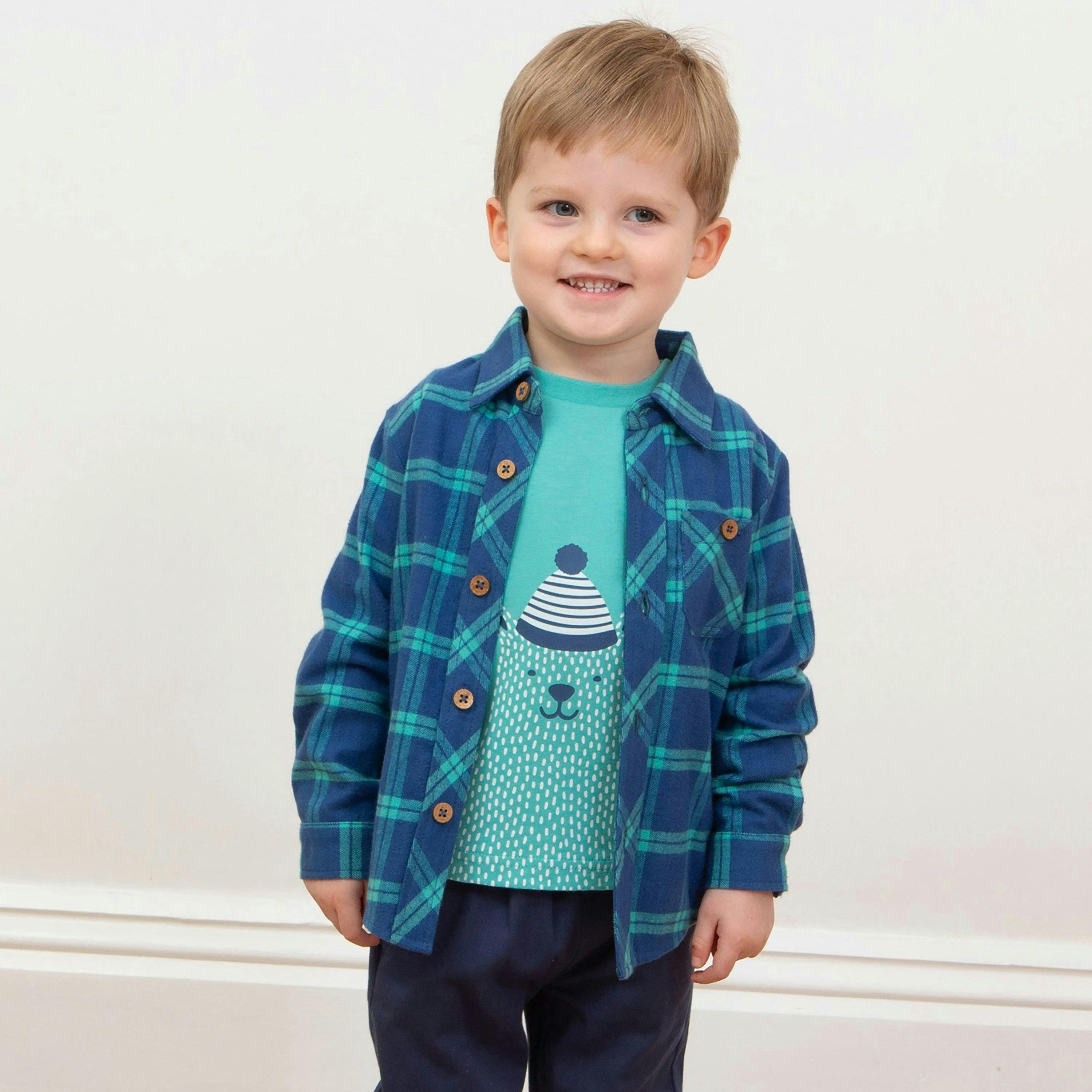 Kids Organic Check Shirt Navy , view 2 of 5