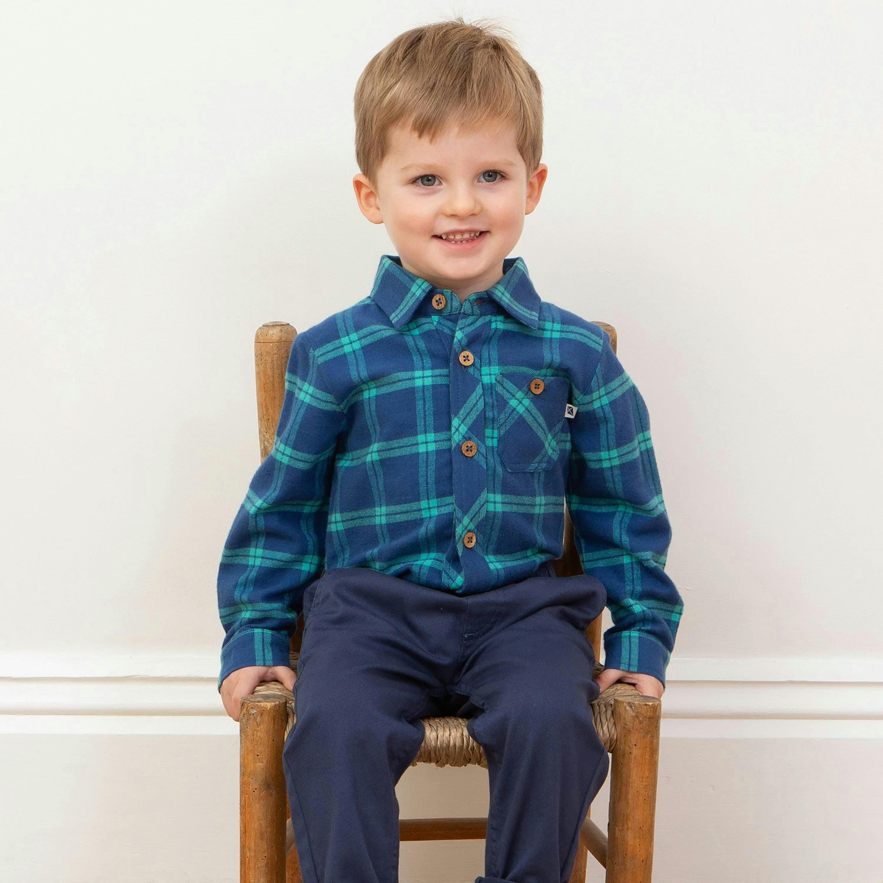 Kids Organic Check Shirt Navy , view 3 of 5