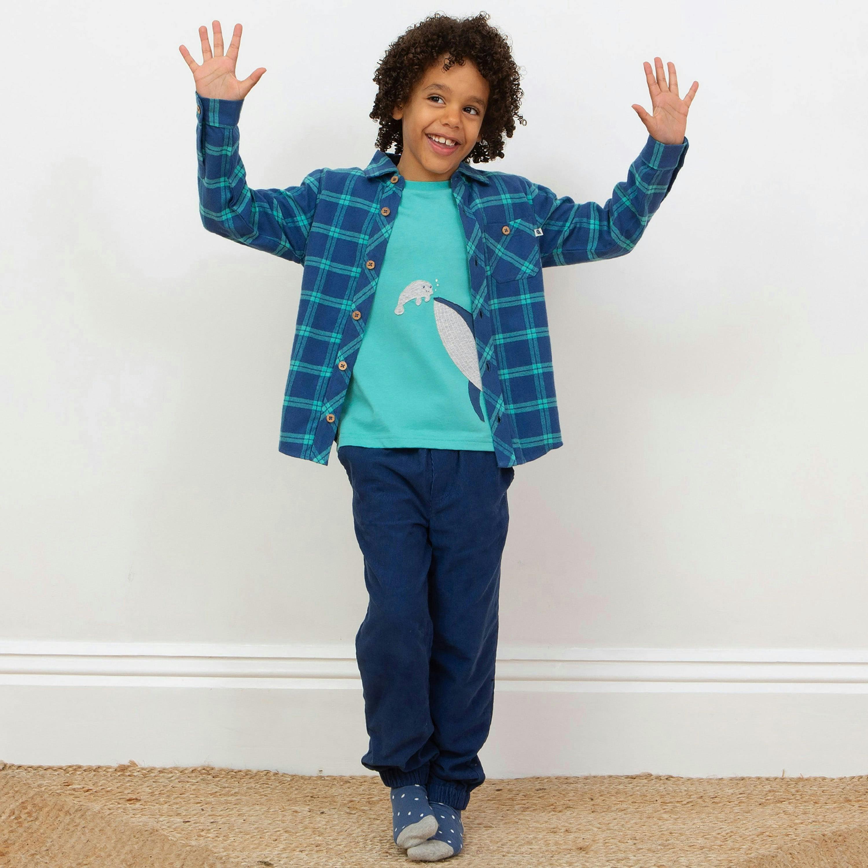 Kids Organic Check Shirt Navy , view 4 of 5
