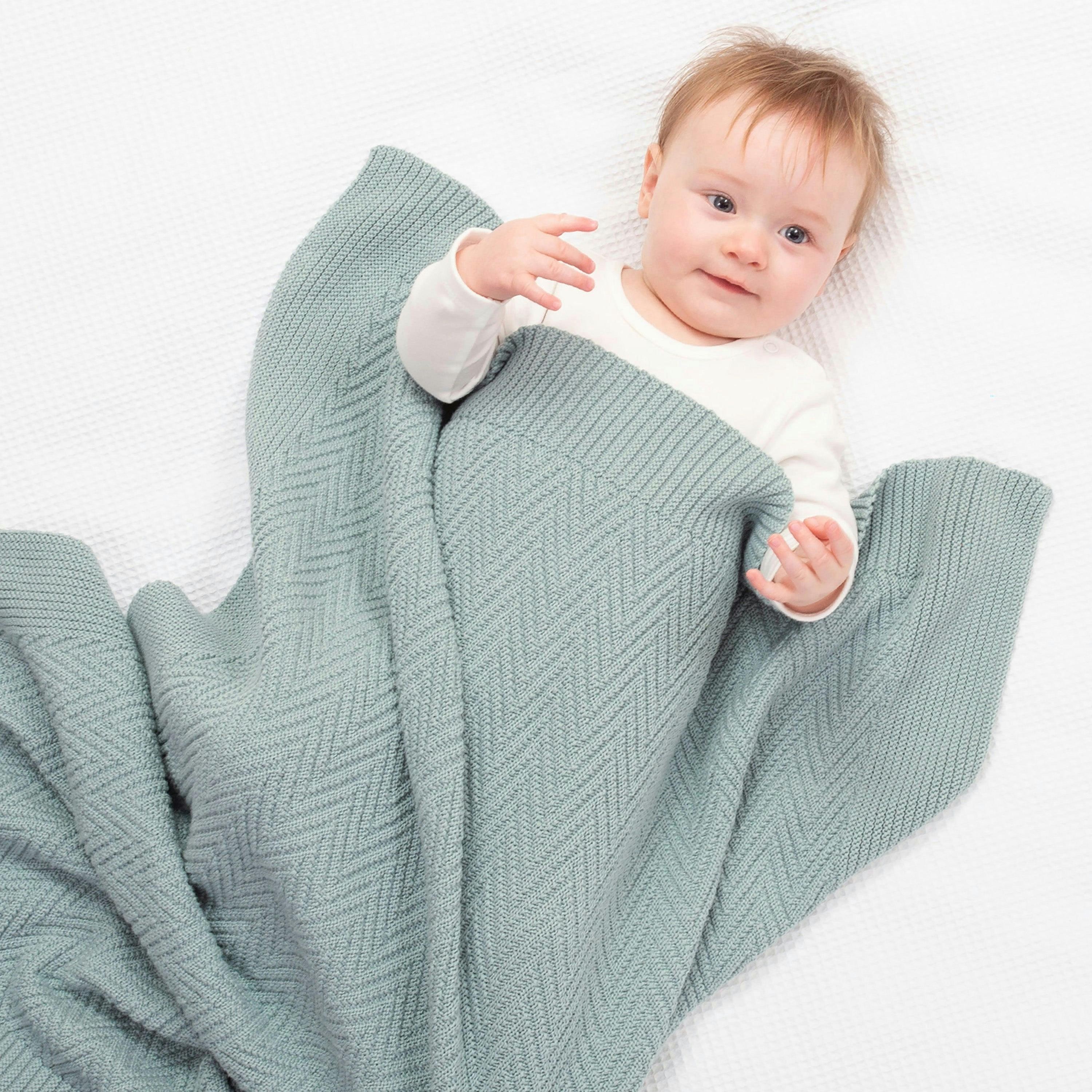 Kids Organic Heirloom Knit Blanket Soft Thyme , view 2 of 3