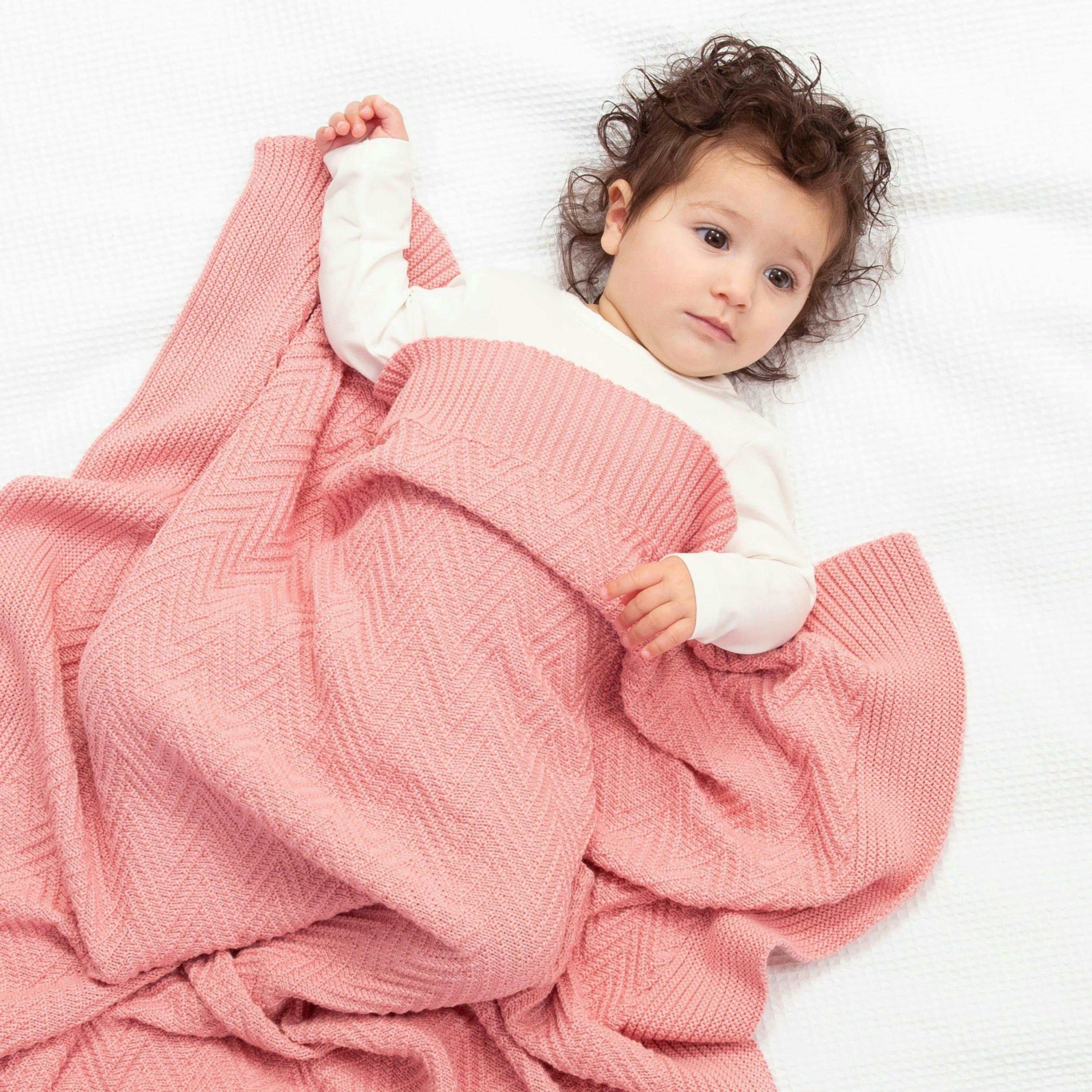 Kids Organic Heirloom Knit Blanket Dusky Pink , view 2 of 3