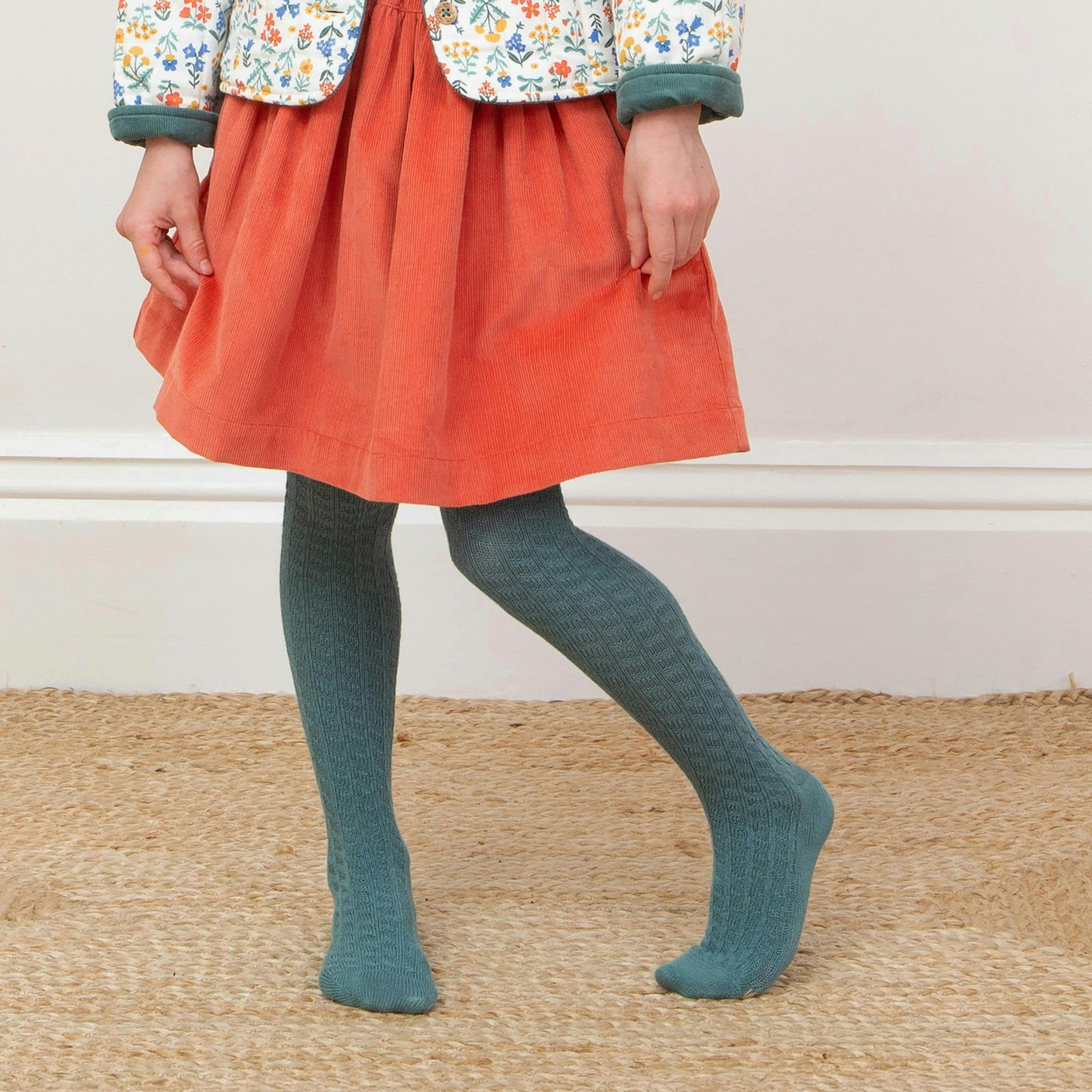 Kids Organic Cable Tights Thyme , view 2 of 4