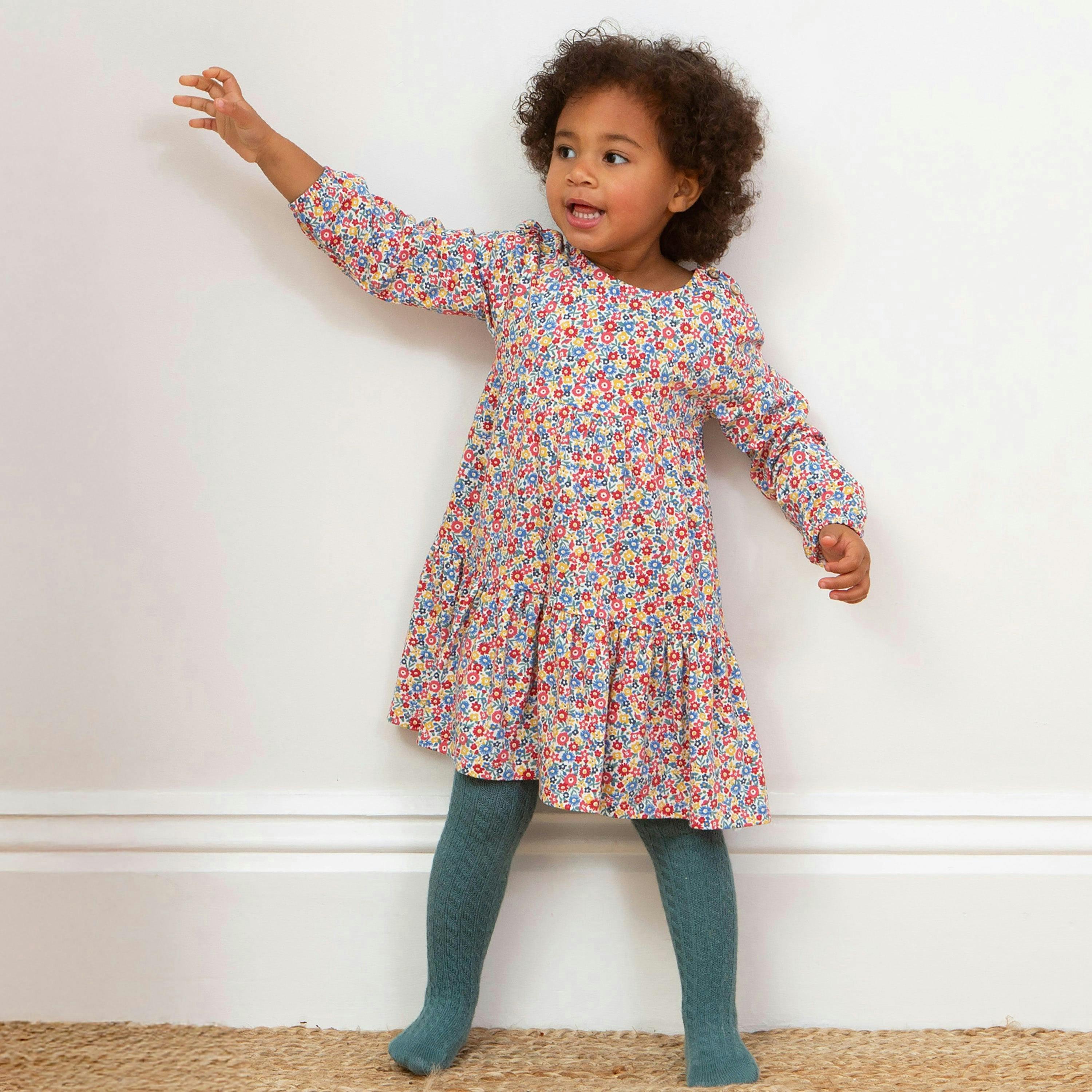 Kids Organic Cable Tights Thyme , view 3 of 4