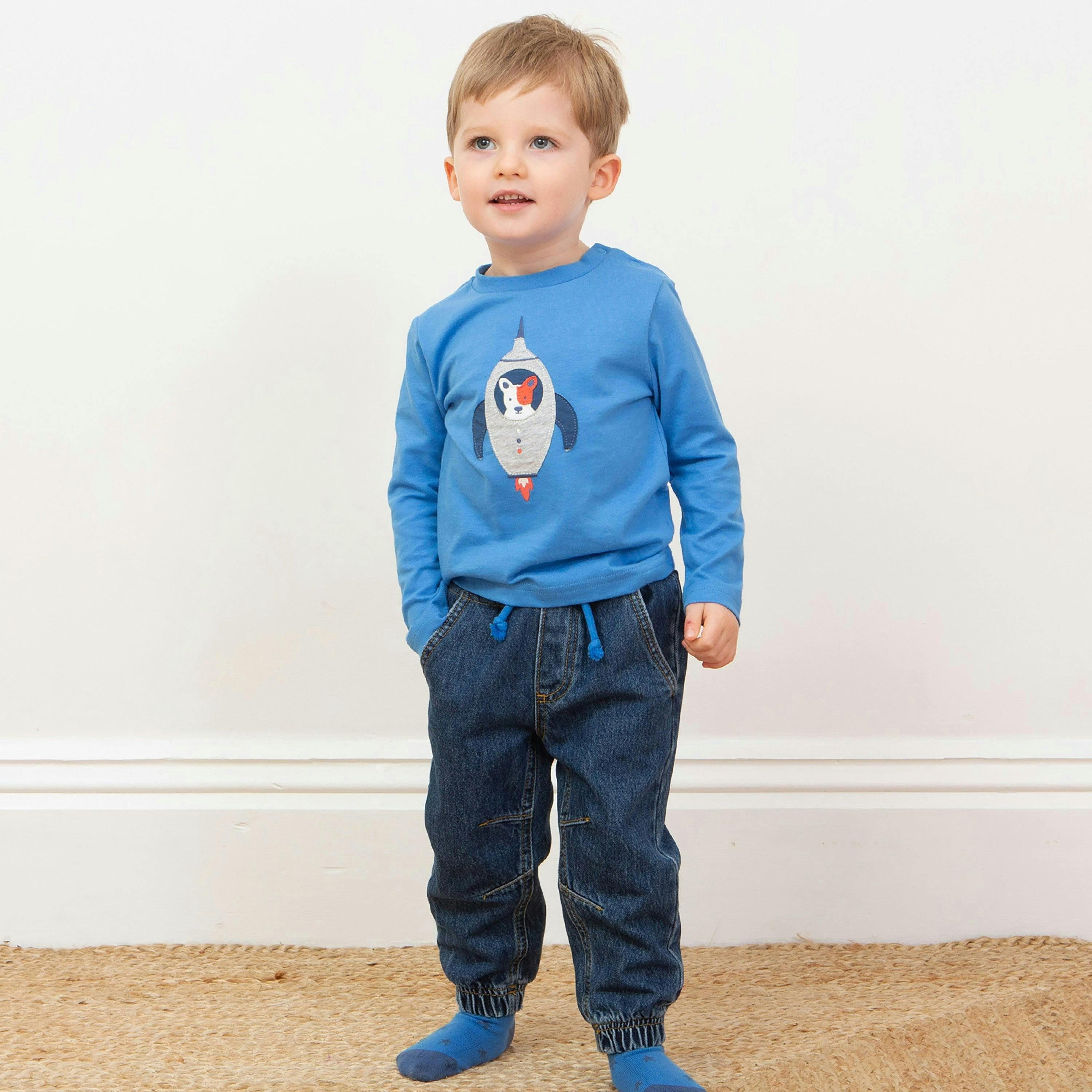 Kids Organic Denim Joggers , view 2 of 4