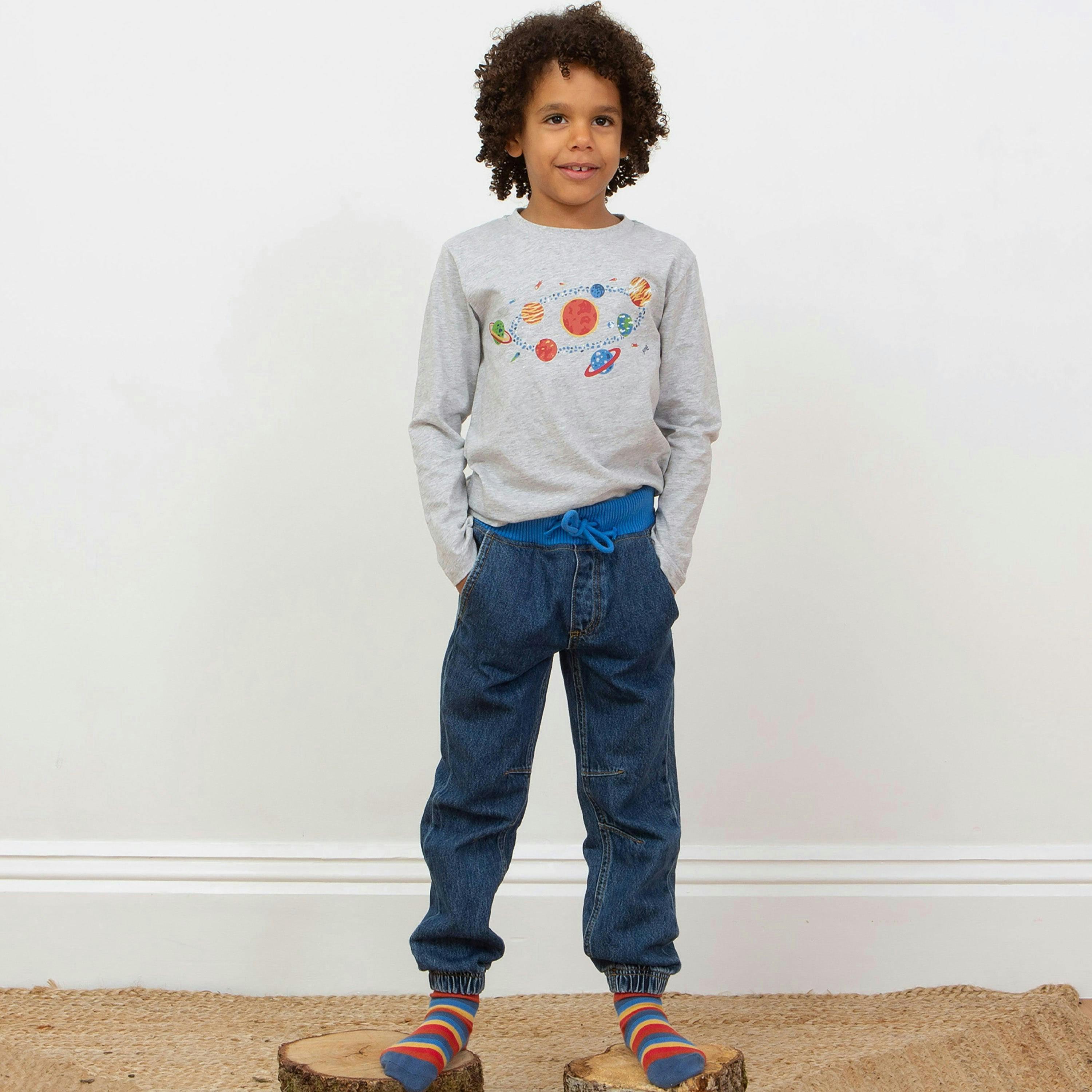 Kids Organic Denim Joggers , view 3 of 4