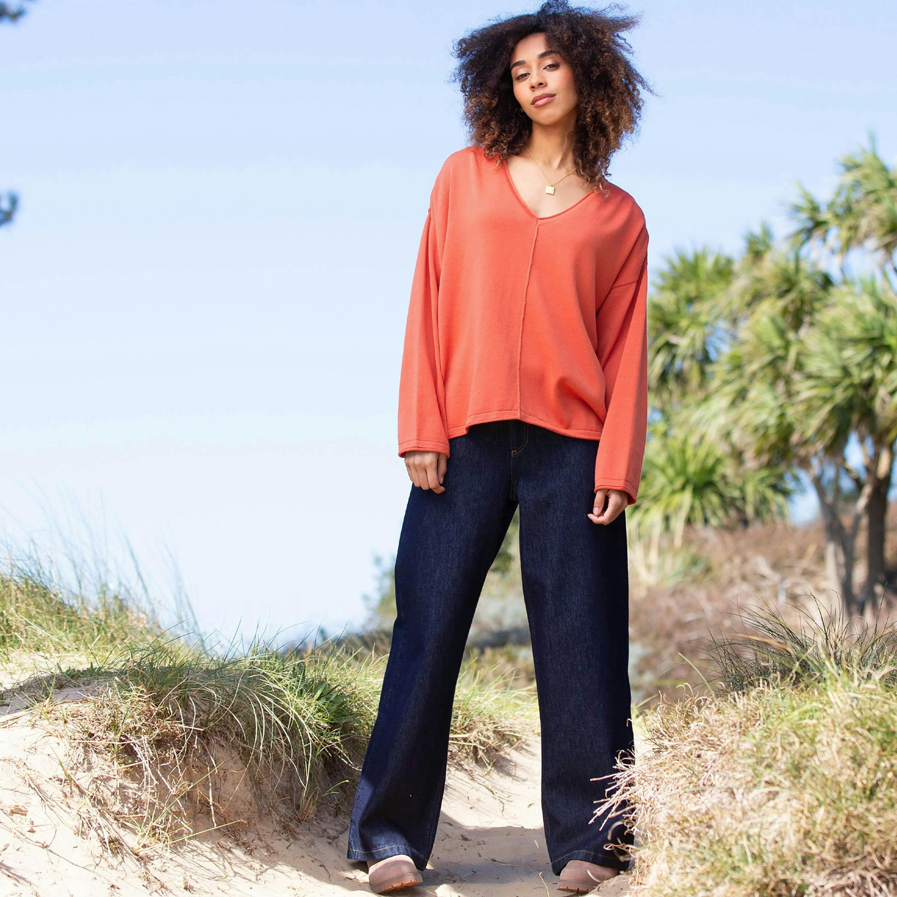 Organic Loscombe Knit Jumper Burnt Orange , view 3 of 5