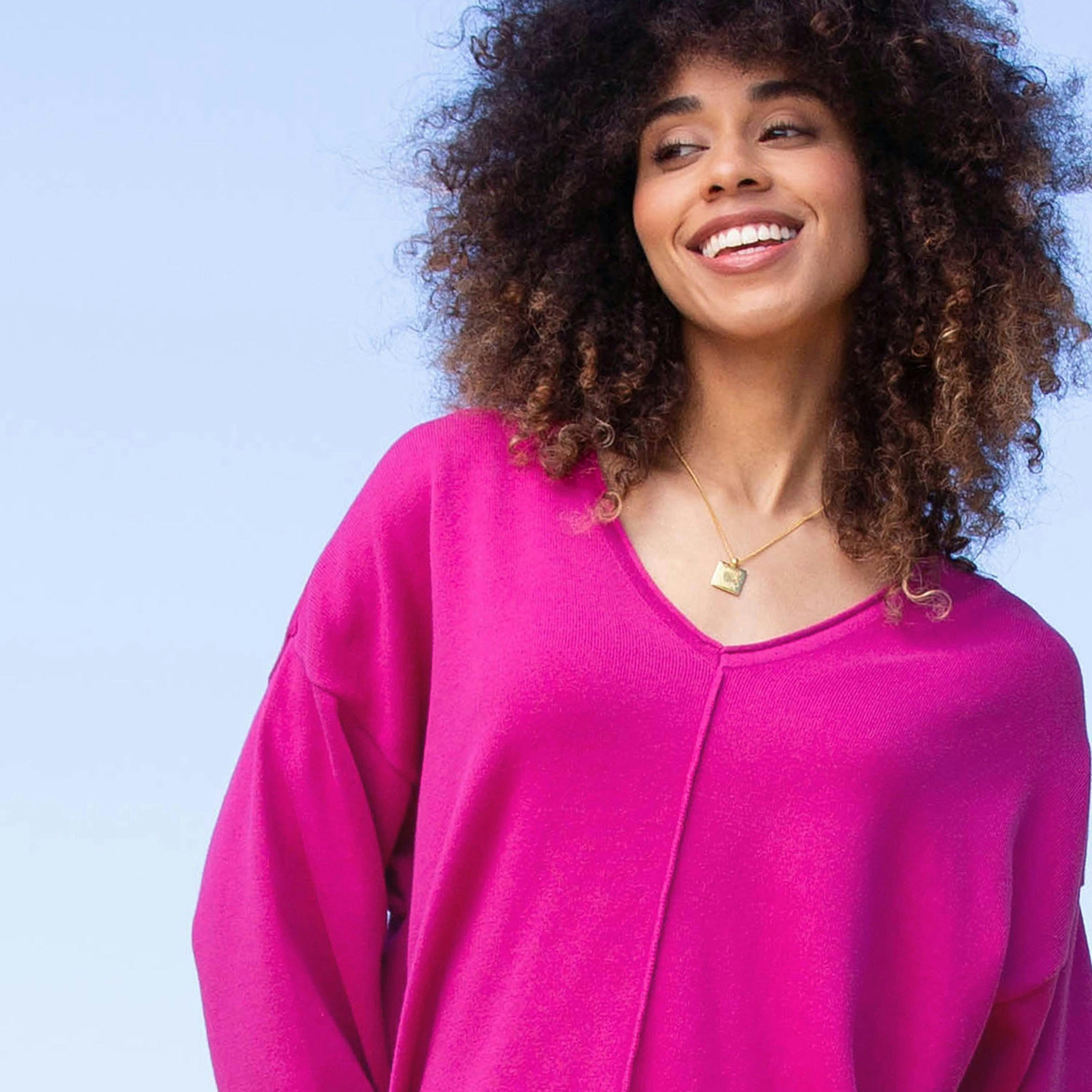 Organic Loscombe Knit Jumper Fuchsia , view 3 of 5