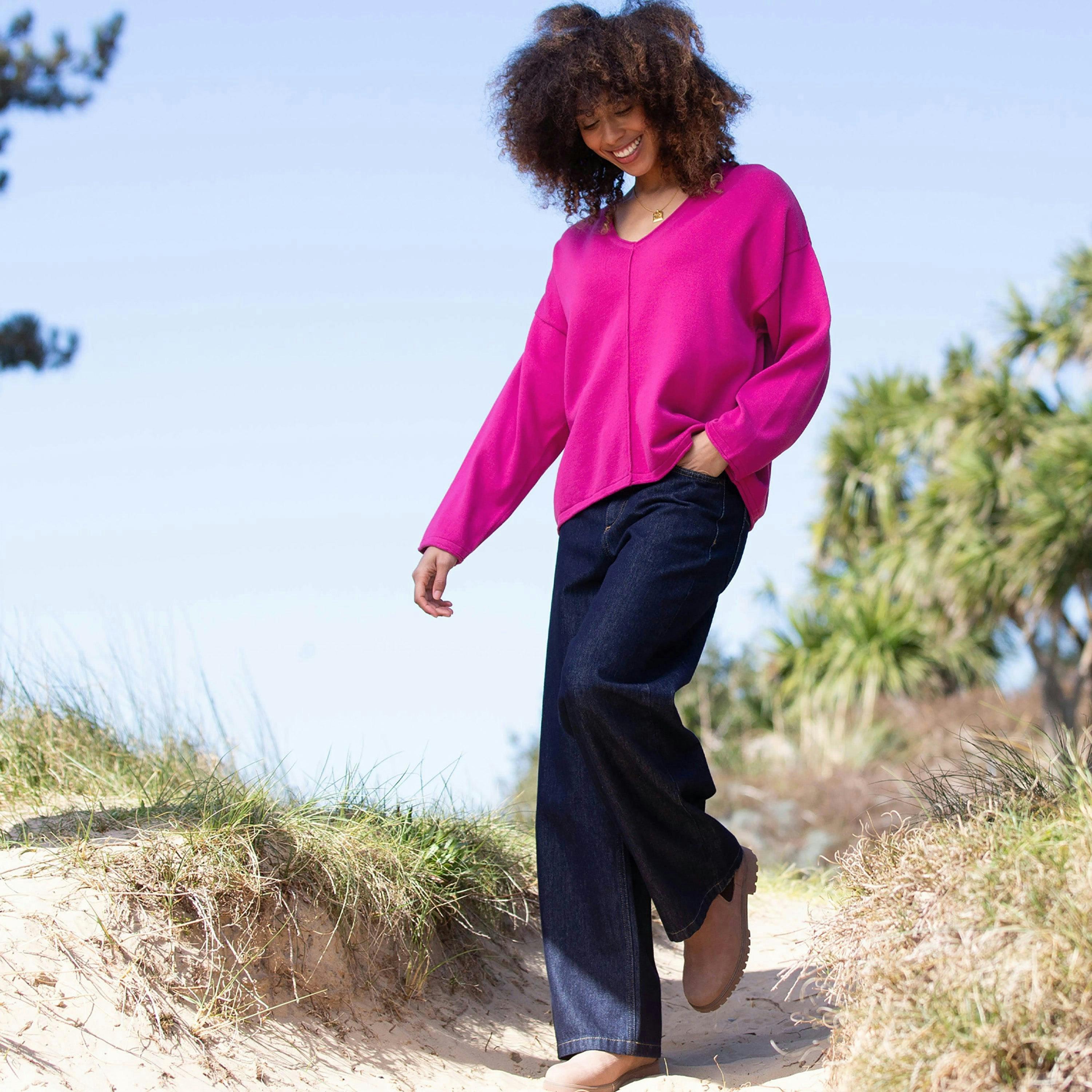 Organic Loscombe Knit Jumper Fuchsia , view 4 of 5