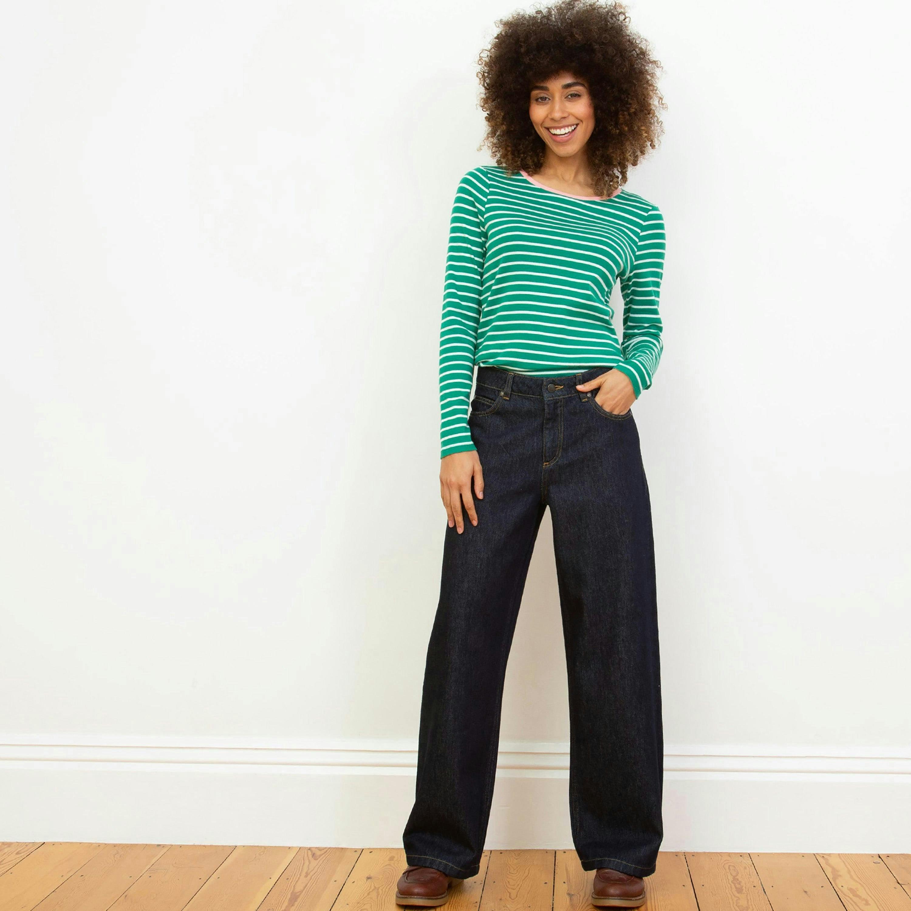 Organic Portesham Jersey Top Emerald Stripe , view 3 of 4