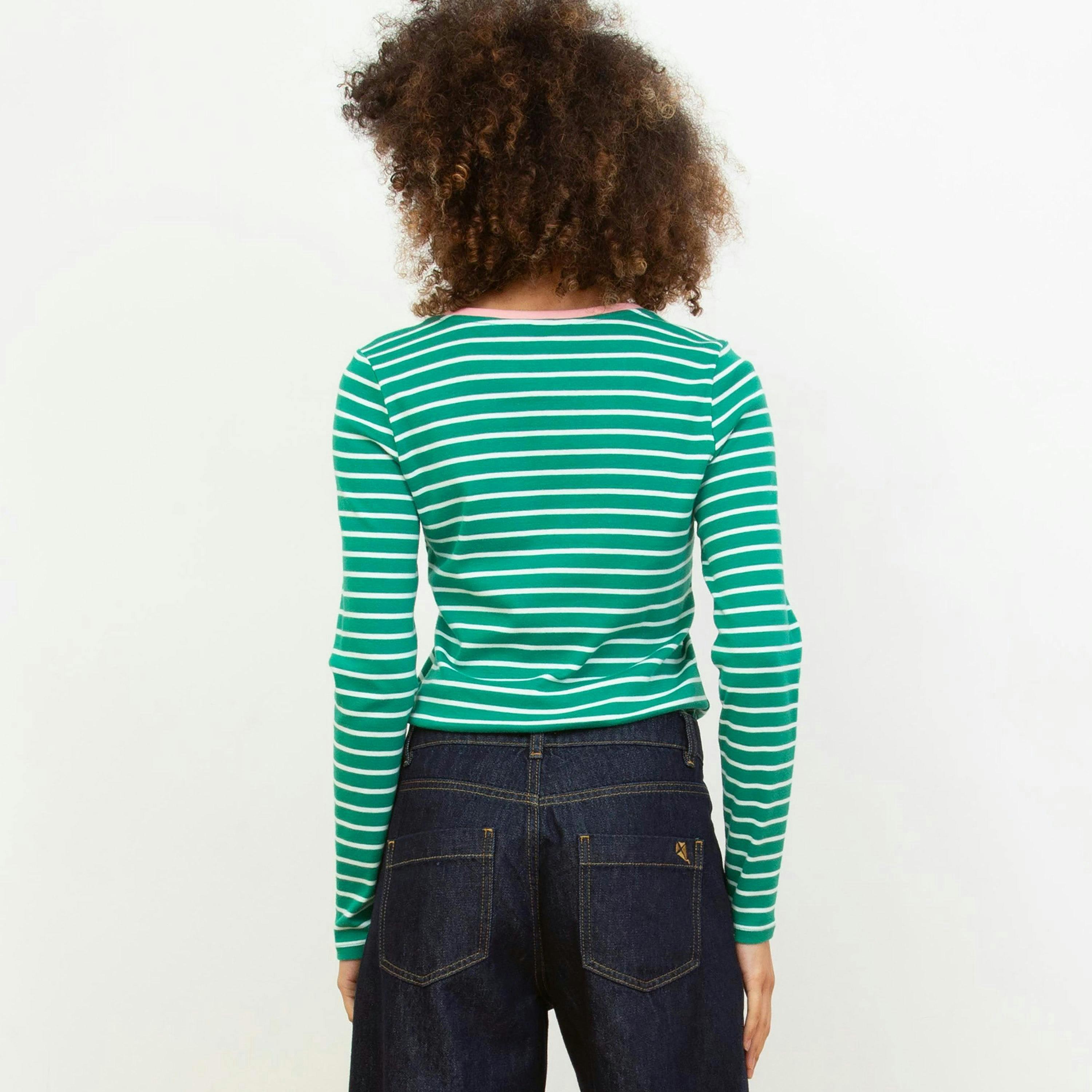 Organic Portesham Jersey Top Emerald Stripe , view 4 of 4