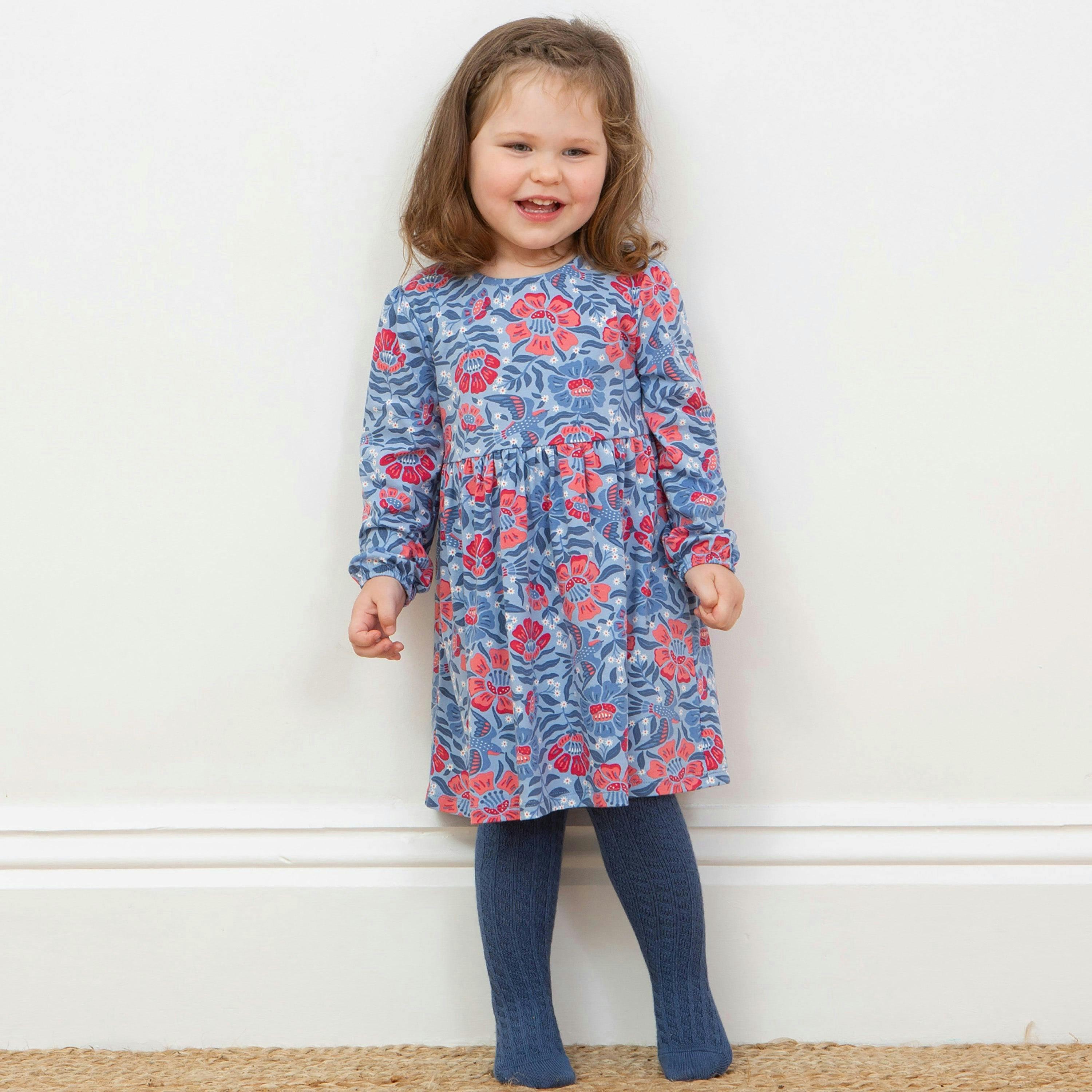 Kids Organic Cable Tights Navy , view 3 of 4