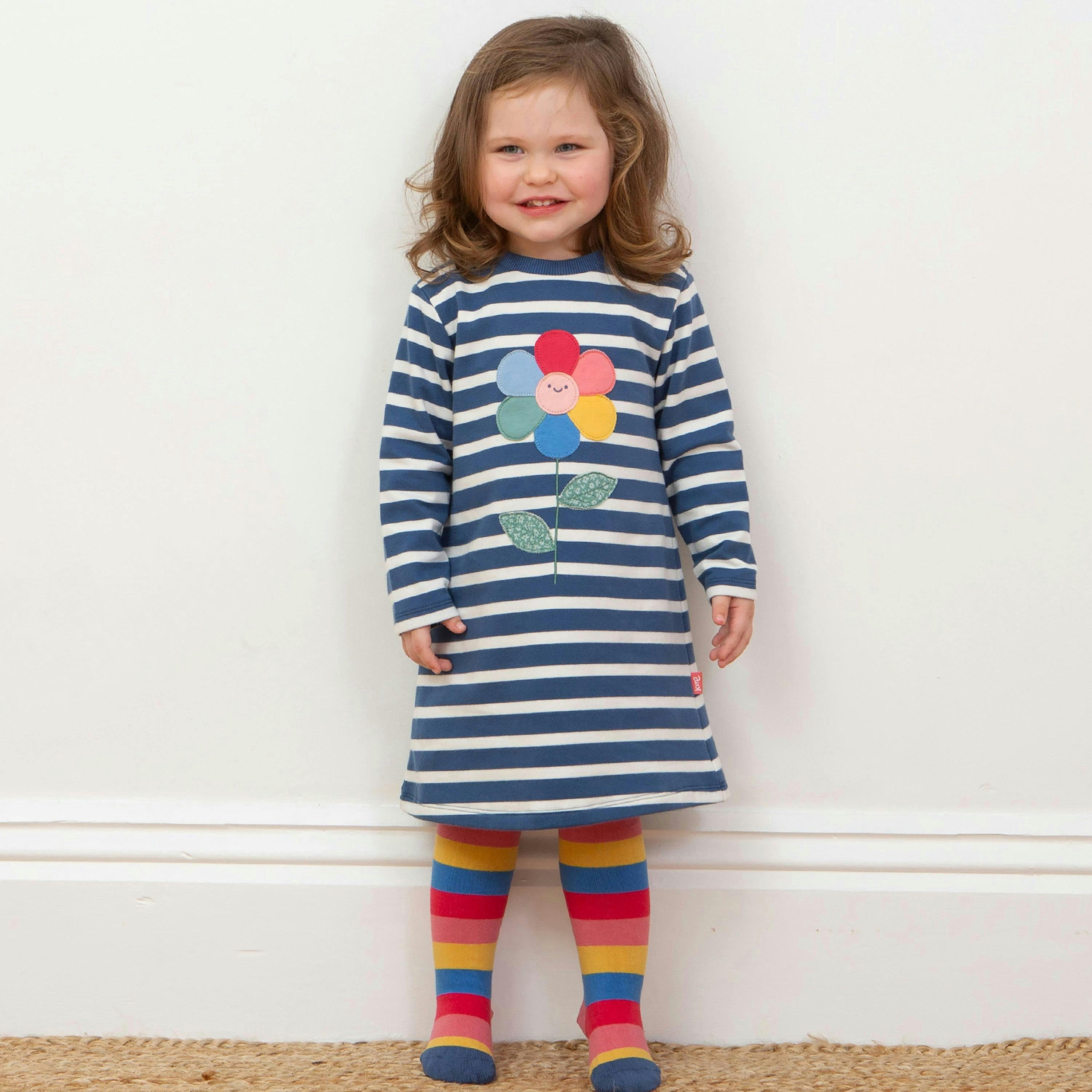 Kids Organic Stripy Tights Rose Pink , view 3 of 4