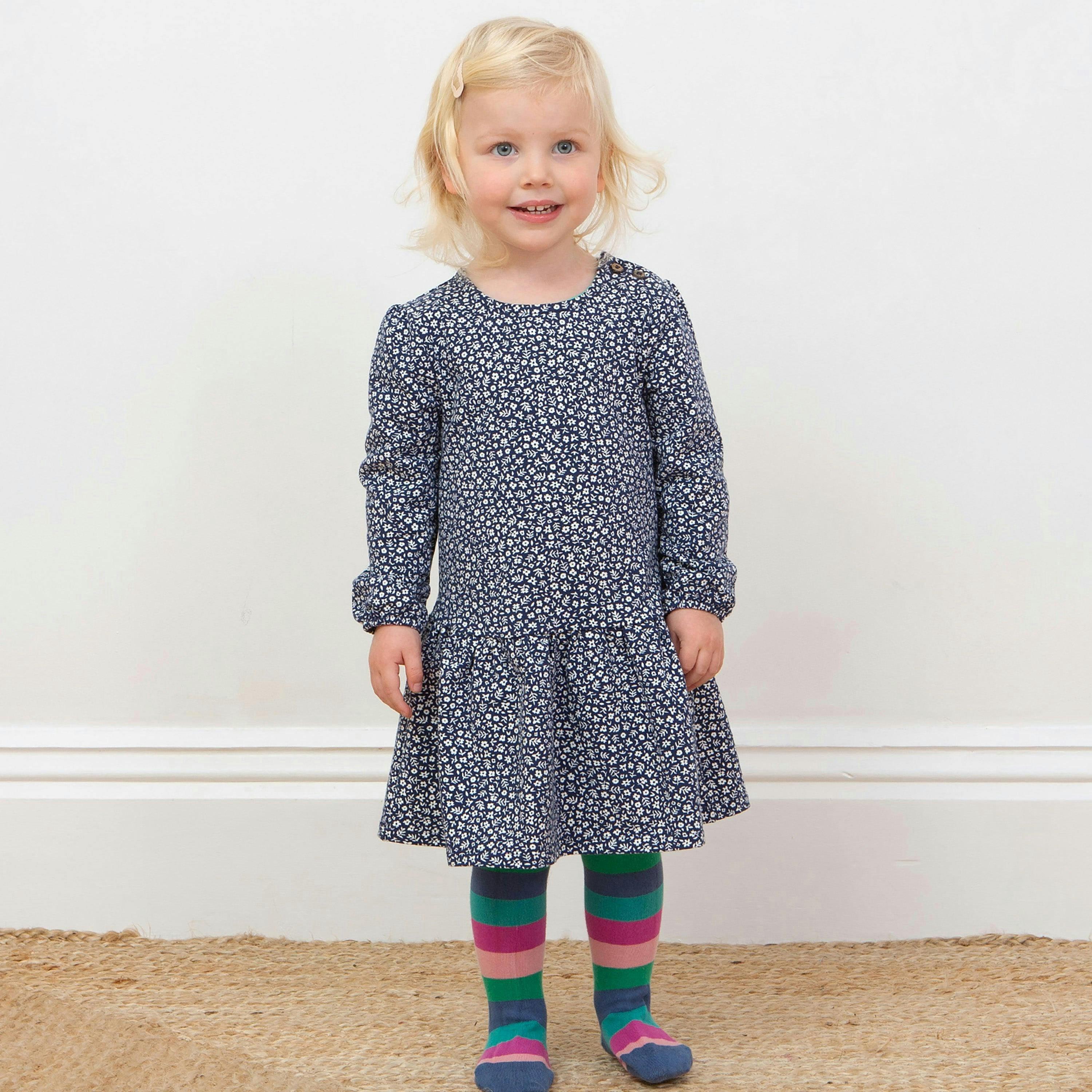 Kids Organic Stripy Tights Teal , view 3 of 4