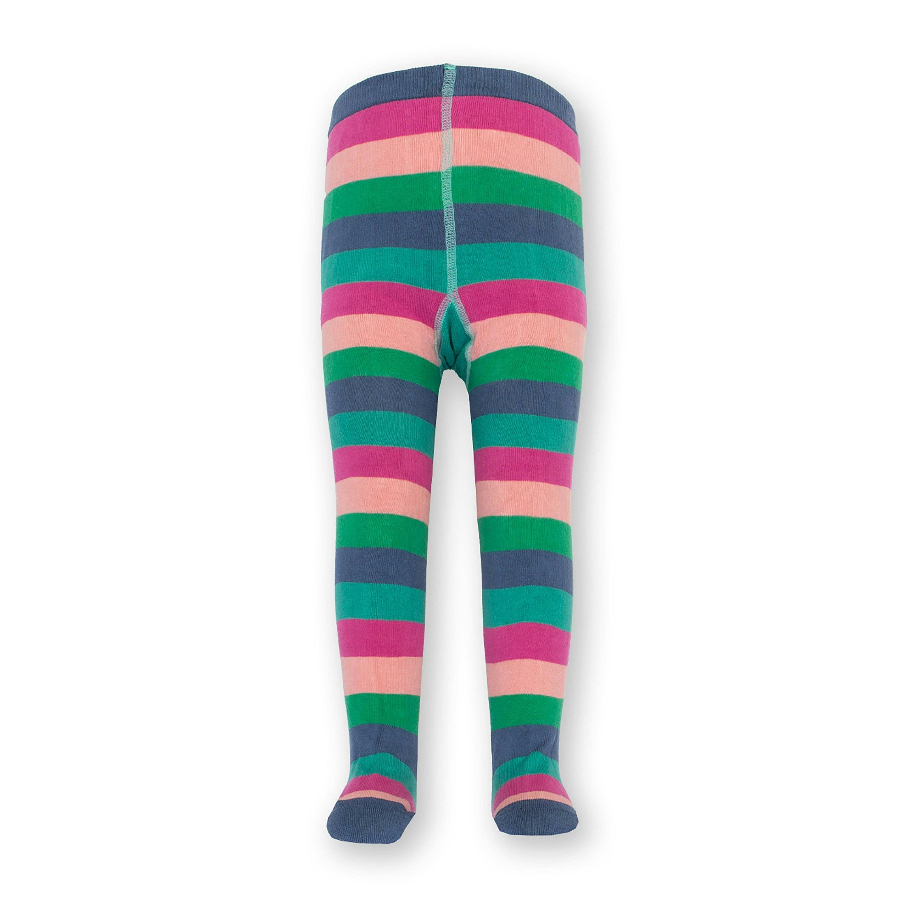 Kids Organic Stripy Tights Teal , view 4 of 4