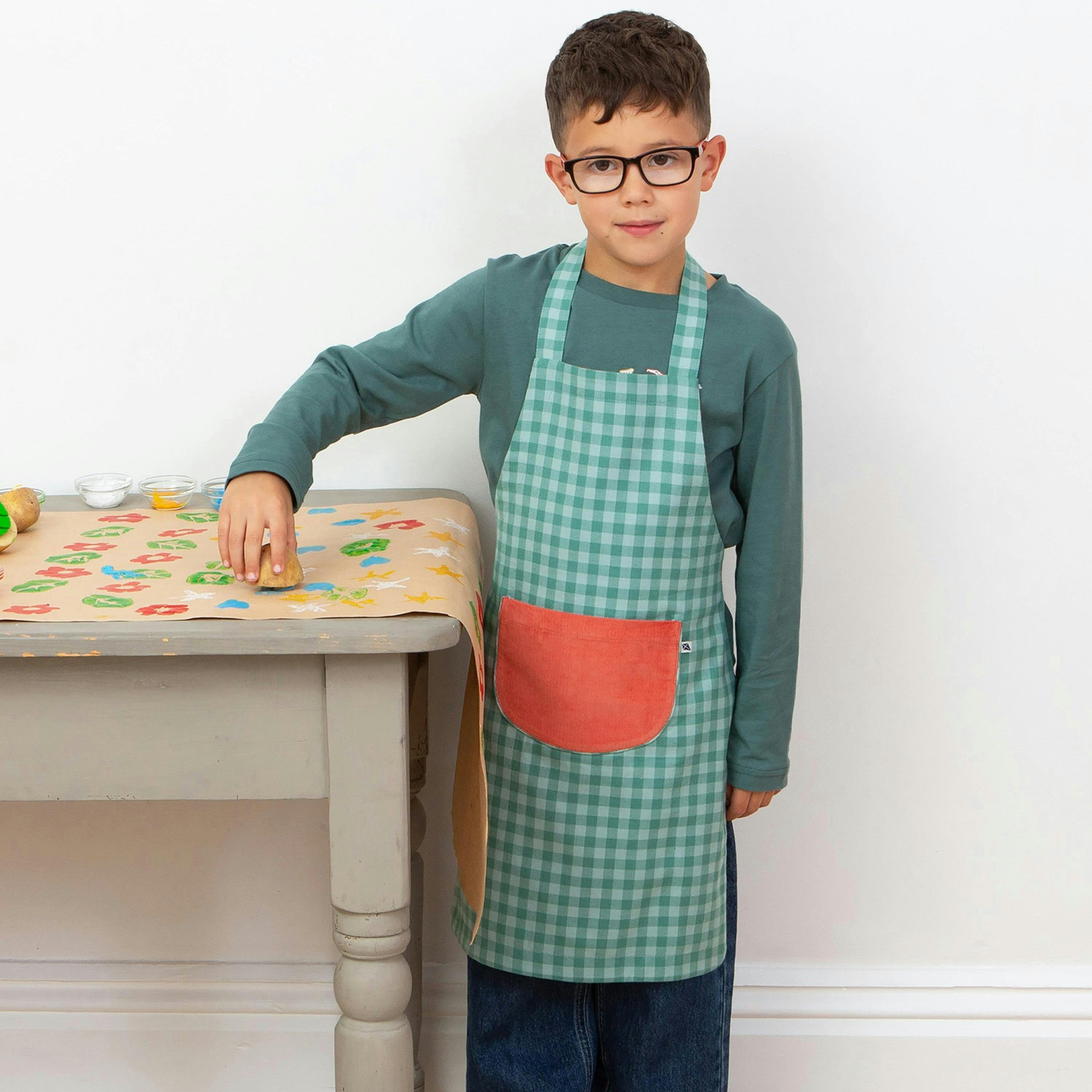 Kids Organic Check Apron , view 2 of 4