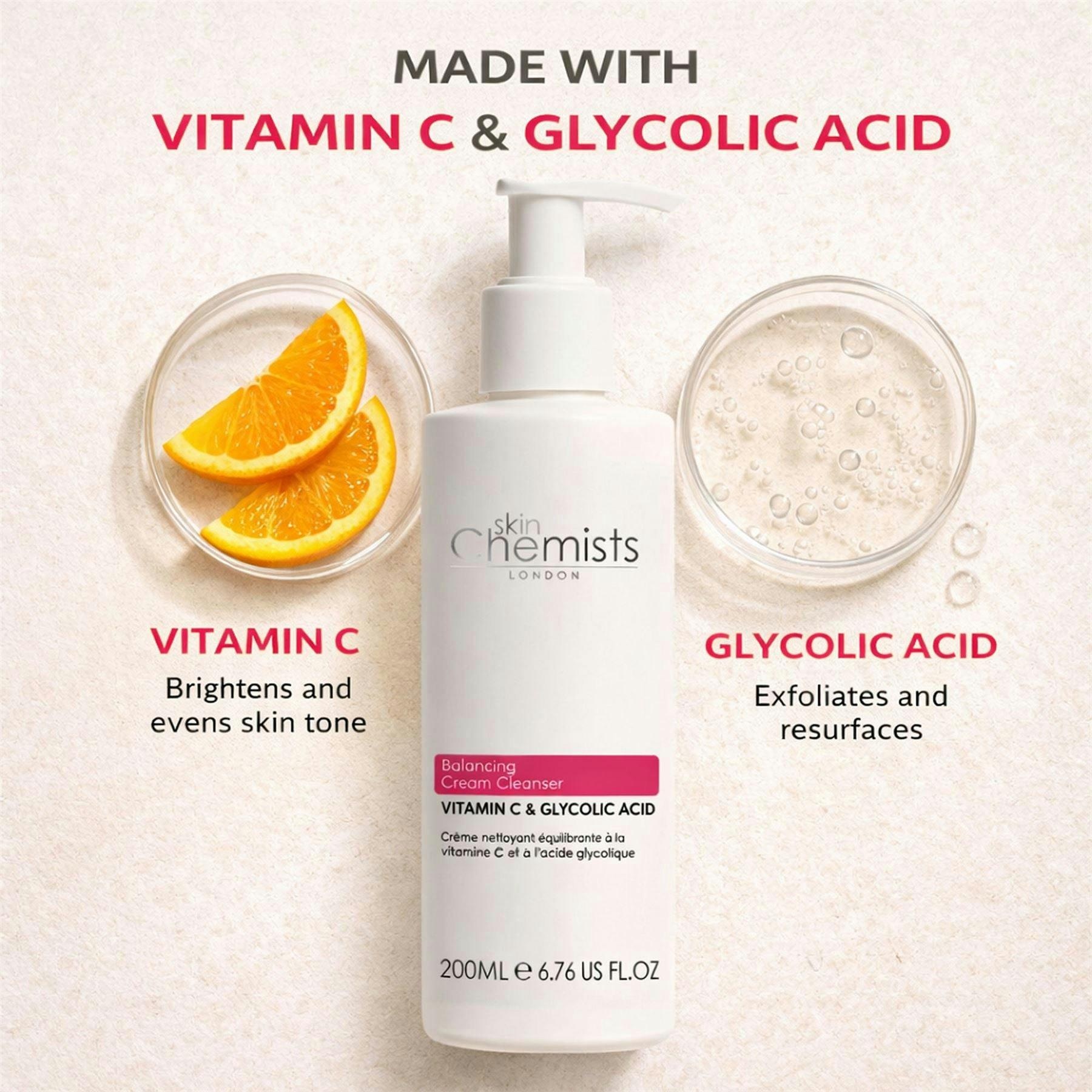 skinChemists Balancing Vitamin C & Glycolic Acid Anti-Ageing Cream Cleanser 200ml , view 4 of 6