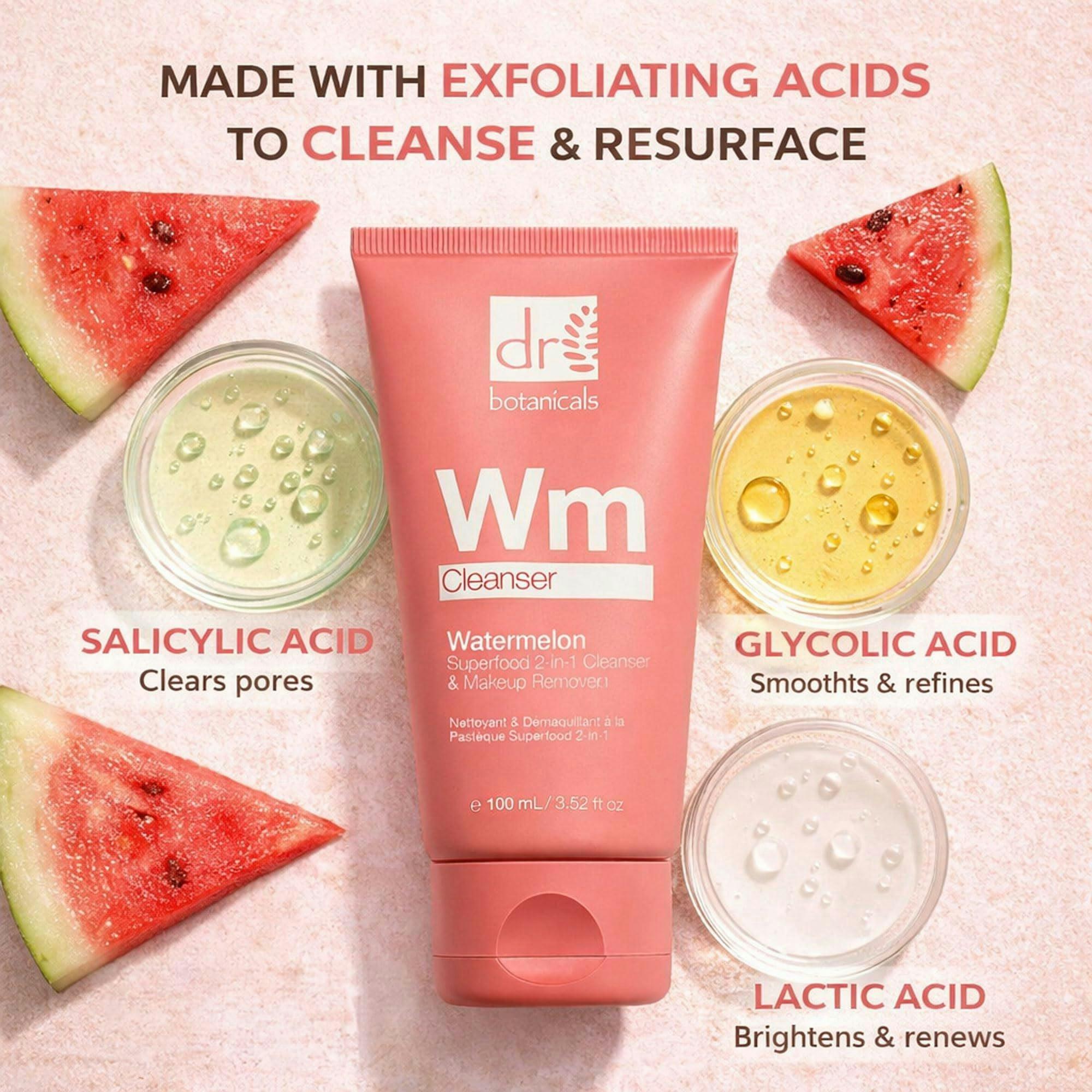 Dr. Botanicals Watermelon Anti-Ageing 2-in-1 Cleanser with Glycolic Acid, Salicylic Acid 100ml , view 3 of 6